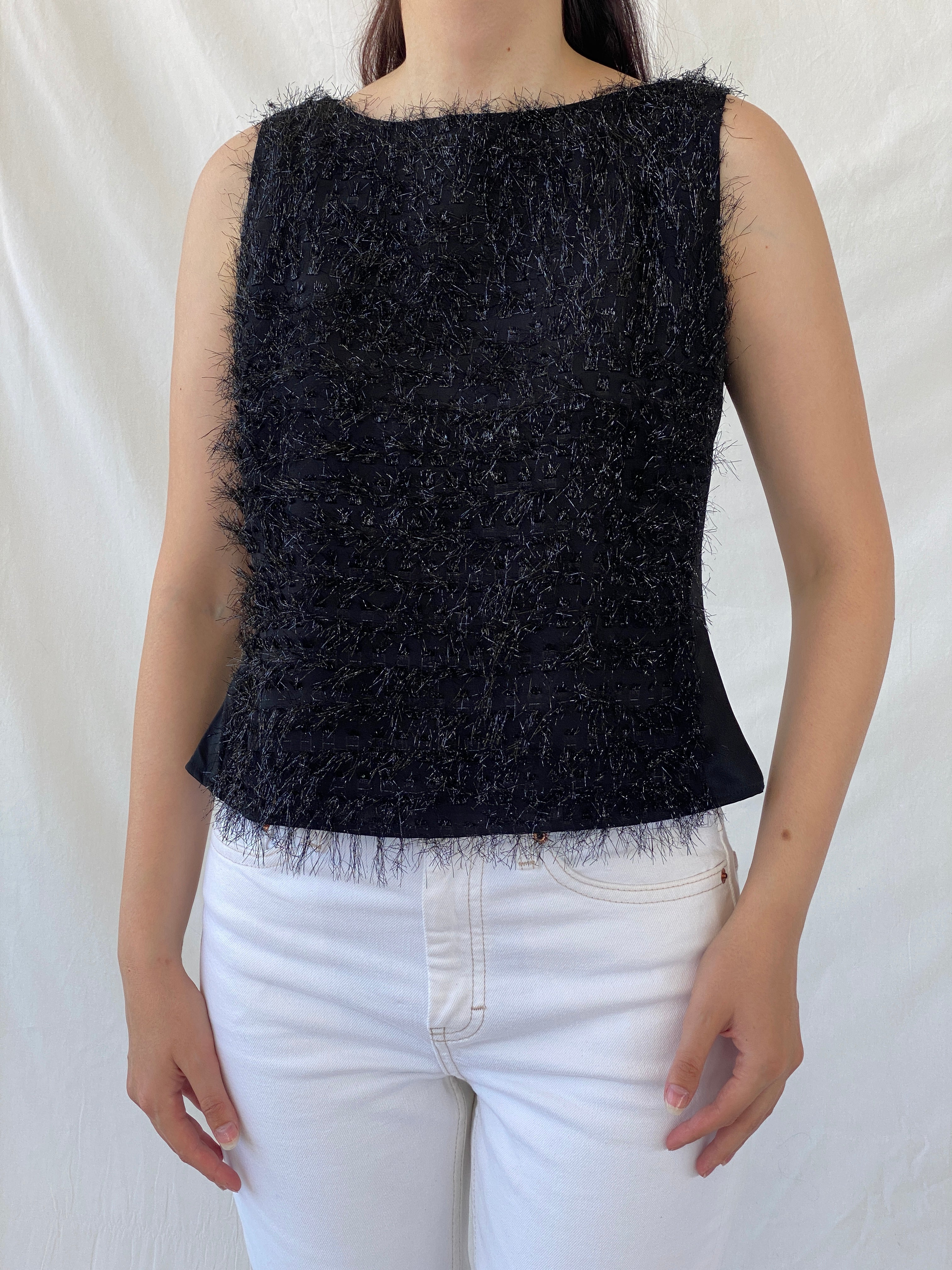 Y2K Nudiir Current Air Textured Black Sleeveless Party Sparkle Top - M - Balagan Vintage Sleeveless Top 00s, Ayah, Cami, NEW IN, summer, women top