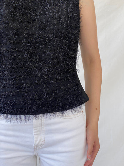 Y2K Nudiir Current Air Textured Black Sleeveless Party Sparkle Top - M - Balagan Vintage Sleeveless Top 00s, Ayah, Cami, NEW IN, summer, women top