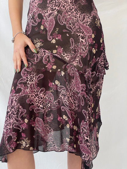 Y2K Orsay Fairy Paisley Print Midi Grunge Asymmetric Hem Dress - S - Balagan Vintage Midi Dress 00s dress, 90s dress, dress, midi dress, Syntia, vintage dress, Wedding Guest