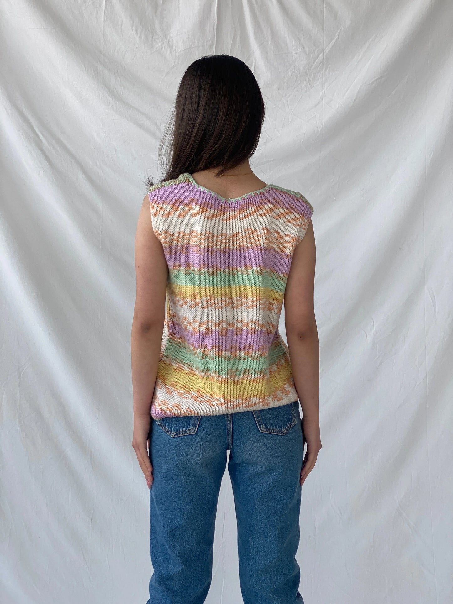 Y2K Pastel Colored Button Up Knitted Vest - M - Balagan Vintage Sleeveless Top 90s, Christine, knit, knitted, knitted vest, Top, winter, women top