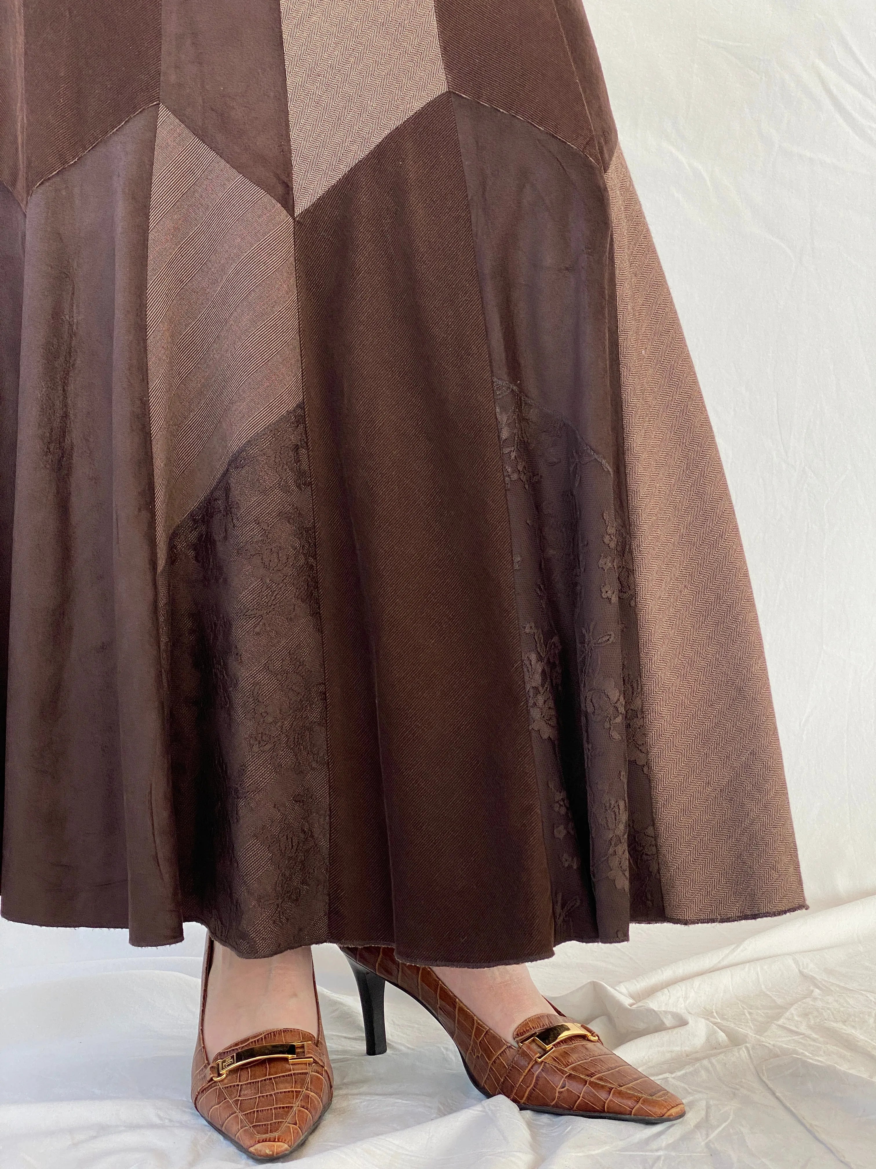 Y2K Per Una Patchwork Brown Cord Velvet Maxi Skirt - L - Balagan Vintage Maxi Skirt 00s, Ayah, corduroy, maxi skirt, patchwork, skirt, winter, women skirt