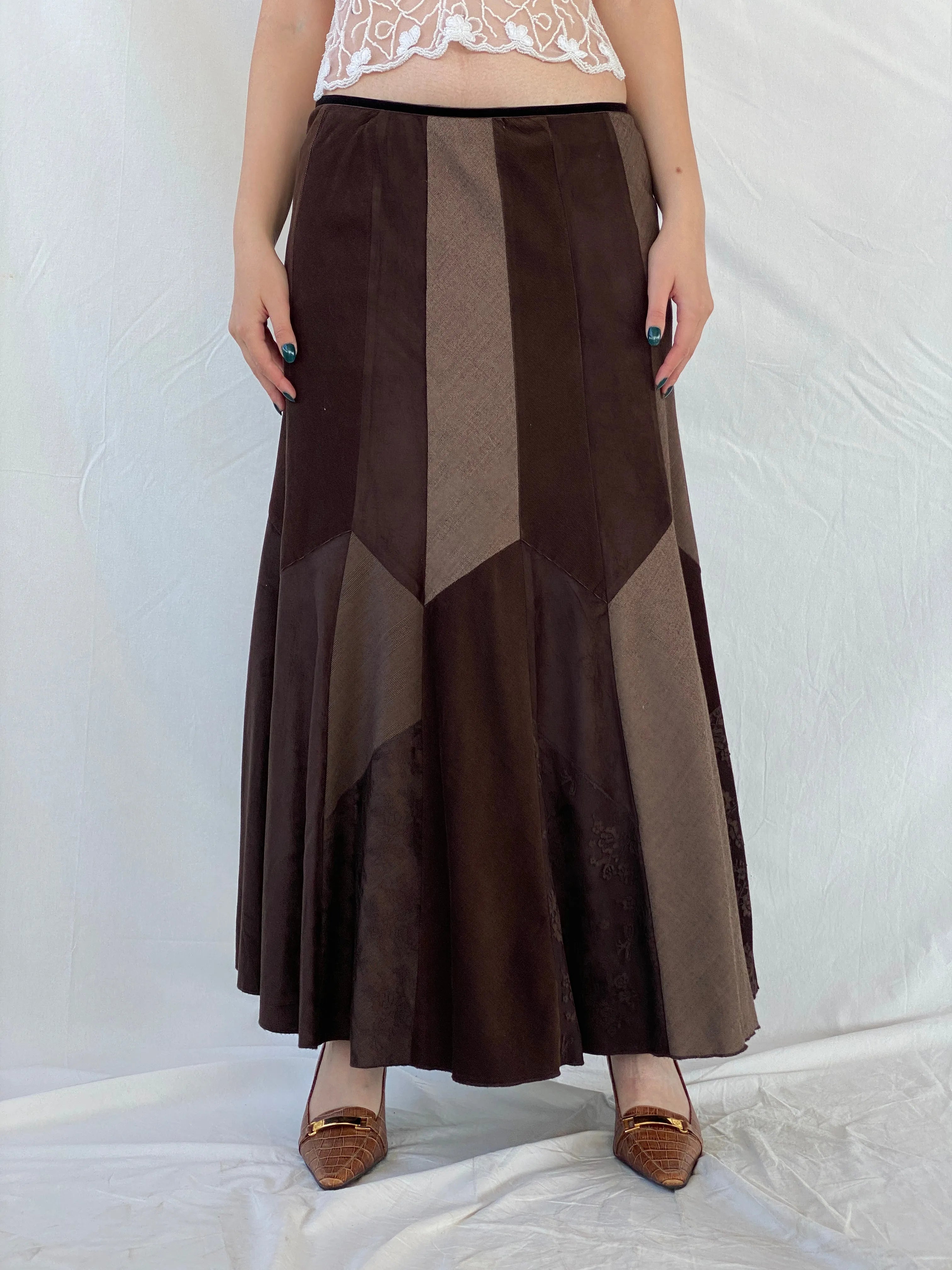 Y2K Per Una Patchwork Brown Cord Velvet Maxi Skirt - L - Balagan Vintage Maxi Skirt 00s, Ayah, corduroy, maxi skirt, patchwork, skirt, winter, women skirt