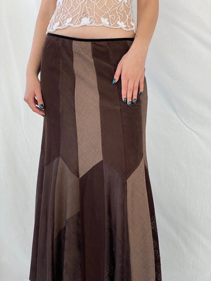 Y2K Per Una Patchwork Brown Cord Velvet Maxi Skirt - L - Balagan Vintage Maxi Skirt 00s, Ayah, corduroy, maxi skirt, patchwork, skirt, winter, women skirt