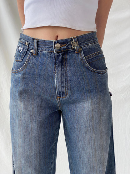 Y2K Phat Farm P Denim Wide Leg Women’s Striped Jeans - 34EUR - Balagan Vintage Jeans 90s, Christine, denim, high waisted jeans, jeans, vintage jeans, women jeans