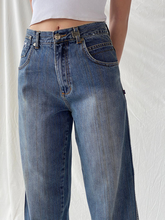 Y2K Phat Farm P Denim Wide Leg Women’s Striped Jeans - 34EUR - Balagan Vintage Jeans 90s, Christine, denim, high waisted jeans, jeans, vintage jeans, women jeans
