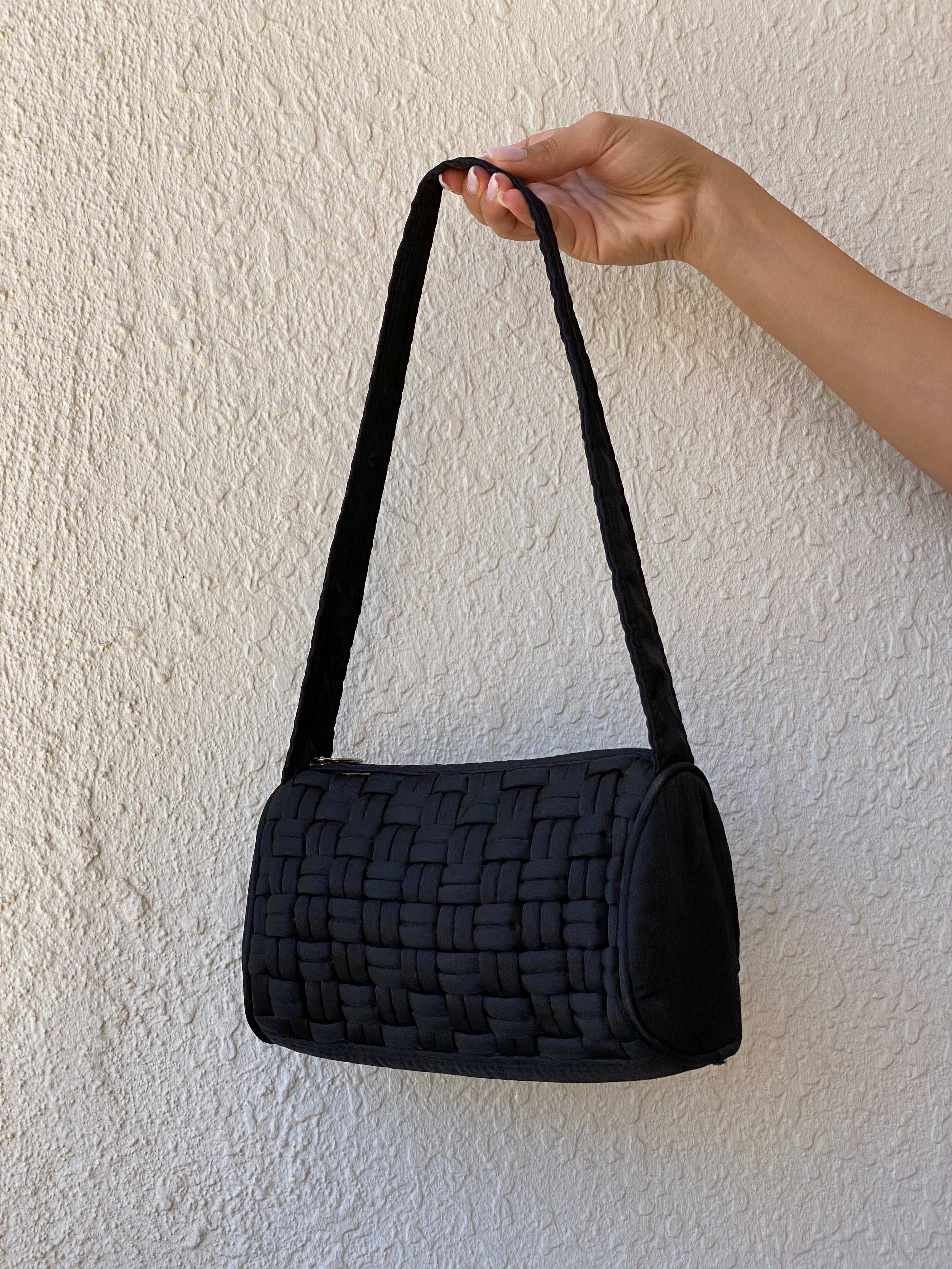 Y2K Quilted Barrel Black Shoulder Bag - Balagan Vintage Shoulder Bag 00s, bag, handbag, shoulder bag