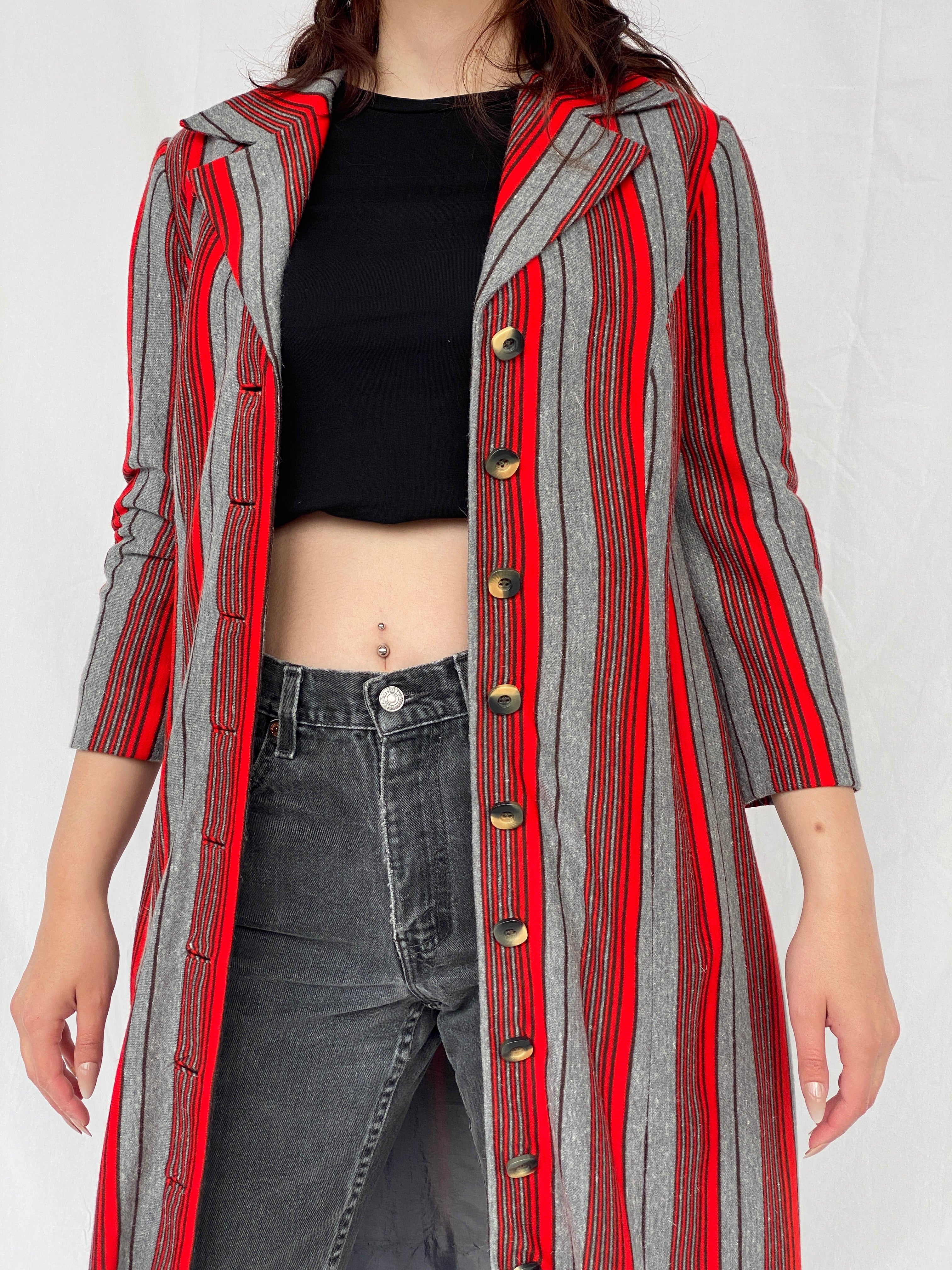 Y2K Red & Gray Striped Long Blazer - M - Balagan Vintage Blazer 00s, Ayah, blazer