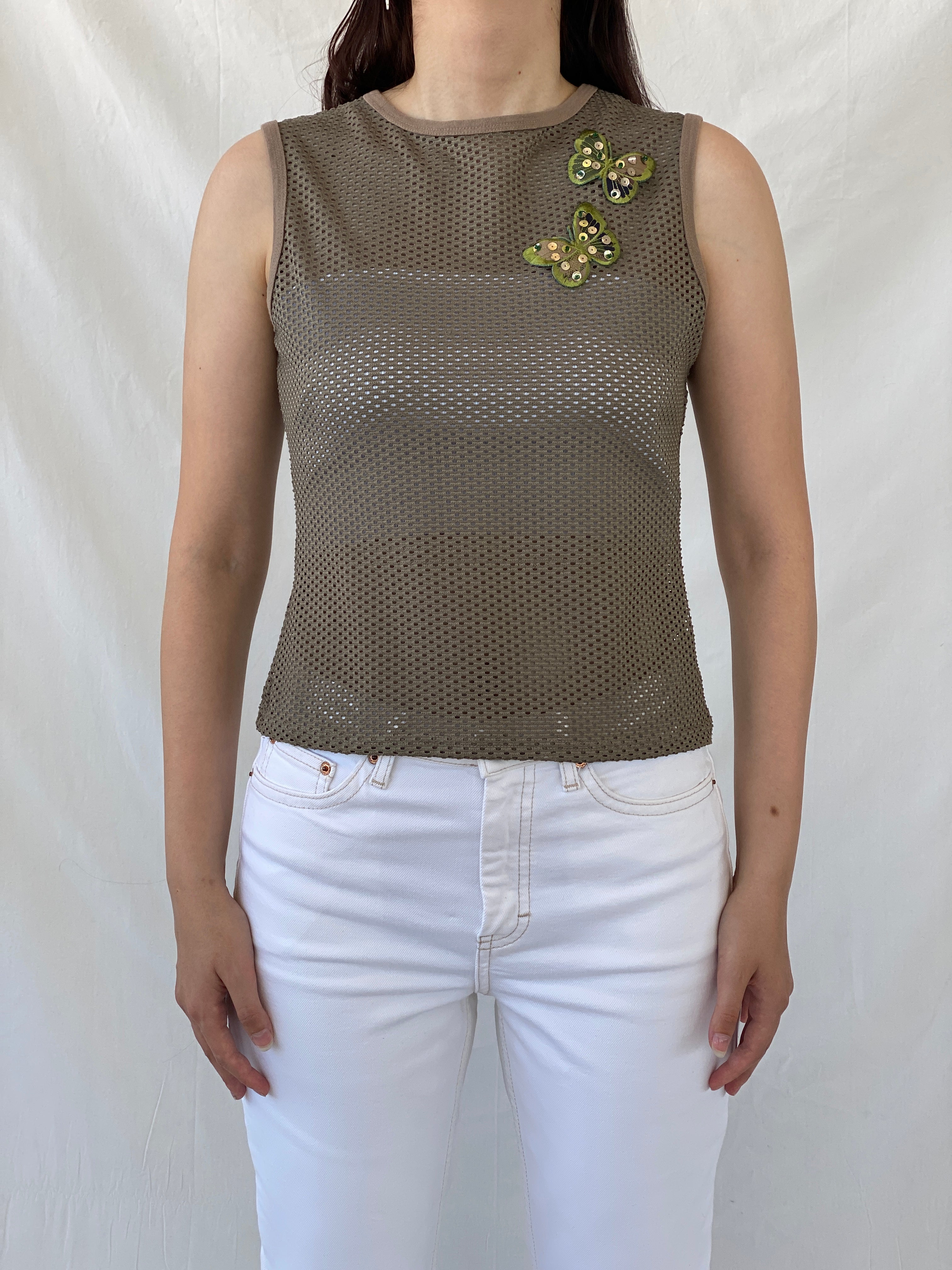 Y2K Red Herring Perforated Mesh Sleeveless Top - L - Balagan Vintage Sleeveless Top 00s, Ayah, beaded, NEW IN, summer, women top