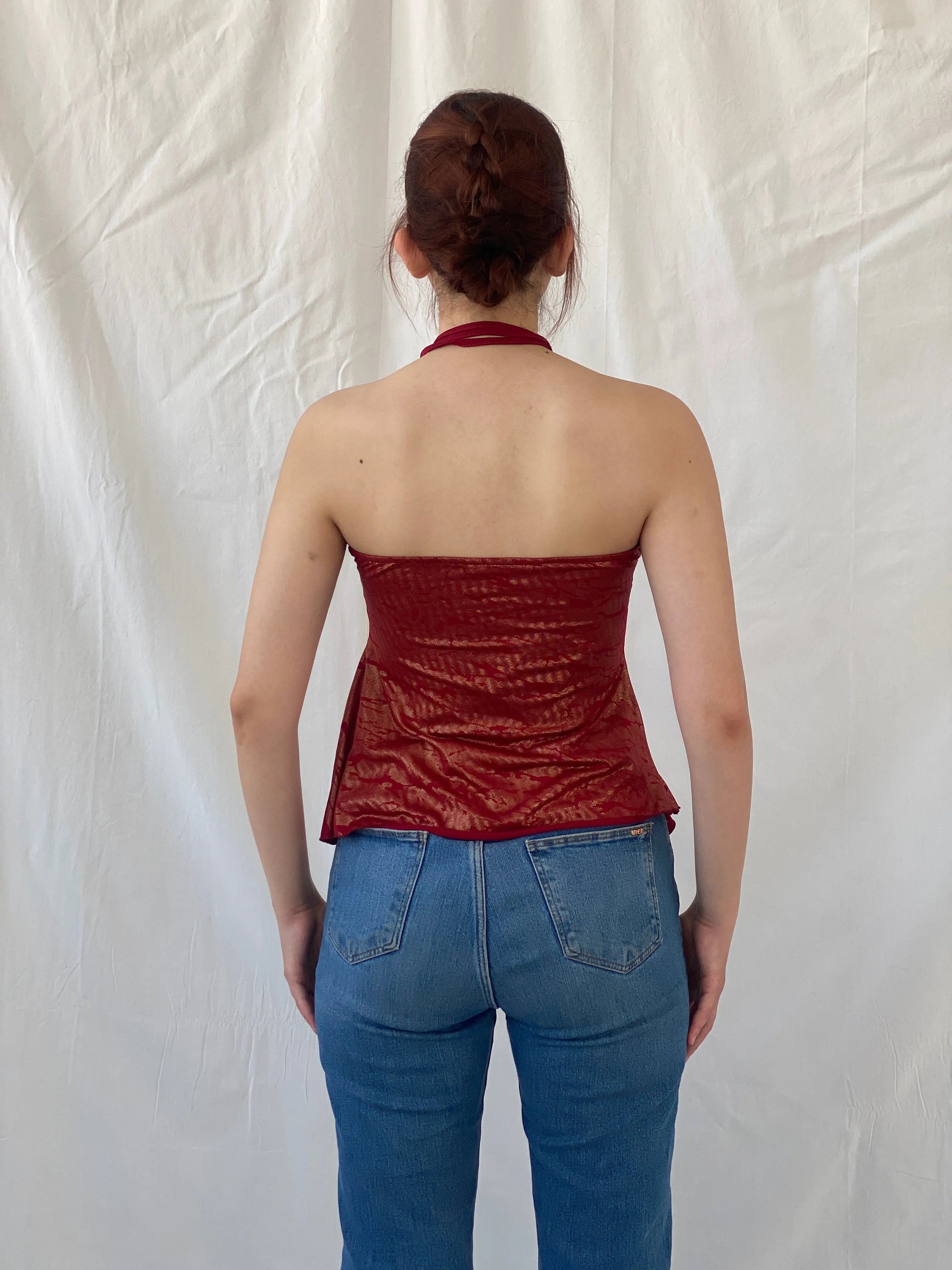 Y2K Red Metallic Gold Fairy Core Halter Top - M - Balagan Vintage Halter Top 00s, Ayah, halter top, women top