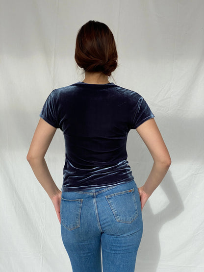 Y2K Référeuce Velvet Half Sleeve Top - M - Balagan Vintage Half Sleeve Top 00s, 90s, Ayah, velvet top