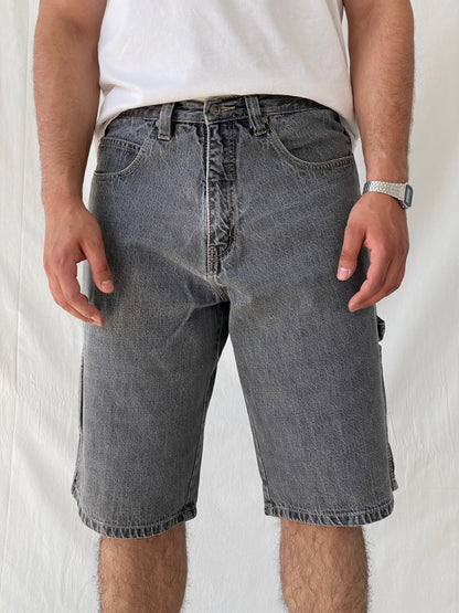 Y2K ROCAWEAR Washed Black Denim Shorts Streetwear Utility Gray Hip Hop Jorts - Balagan Vintage Shorts 00s, 90s, denim, HipHop, hiphop jeans, jeans, NEW IN, Ramez, shorts, streetwear