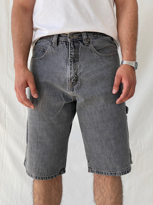 Y2K ROCAWEAR Washed Black Denim Shorts Streetwear Utility Gray Hip Hop Jorts - Balagan Vintage Shorts 00s, 90s, denim, HipHop, hiphop jeans, jeans, NEW IN, Ramez, shorts, streetwear