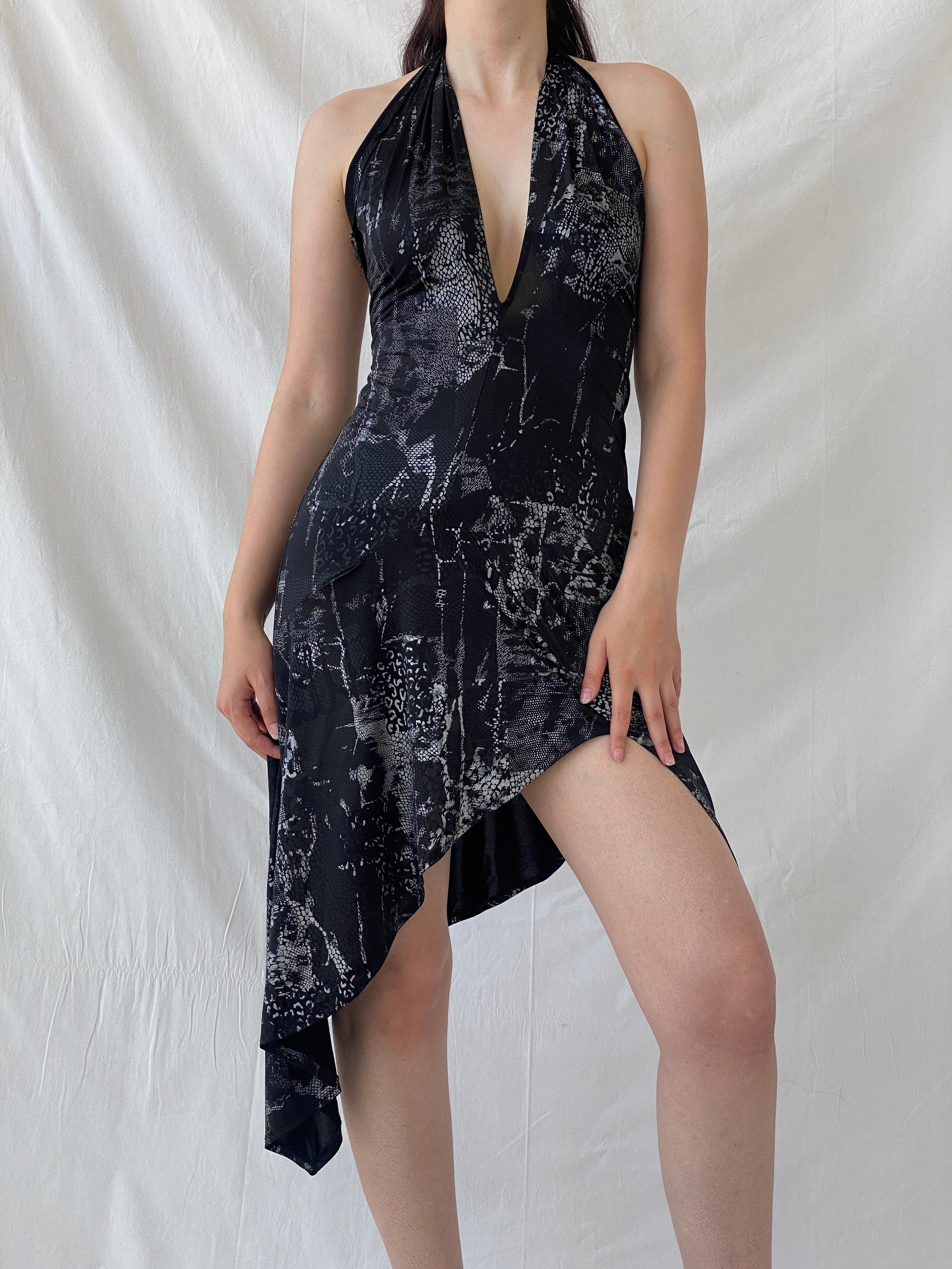 Y2K Romeo Four Juliette Paris Black Halter Asymmetrical Hem Dress - M - Balagan Vintage Midi Dress 90s dress, Ayah, dress, Halter Dress, midi dress, NEW IN, summer dress, Wedding Guest