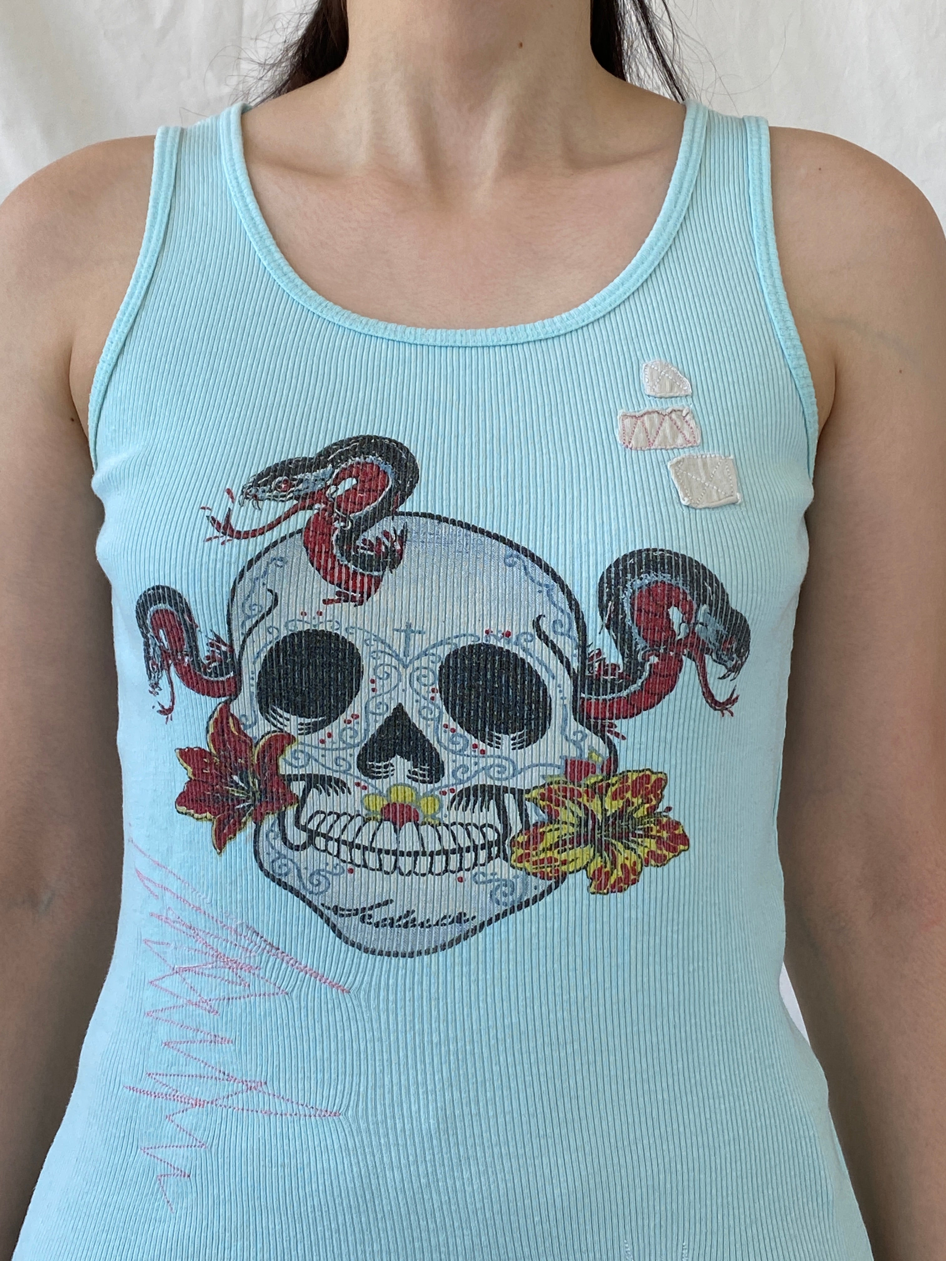 Y2K Seduce Blue Graphic Ribbed Tank Top - S - Balagan Vintage Sleeveless Top 00s, Ayah, NEW IN, summer, women top