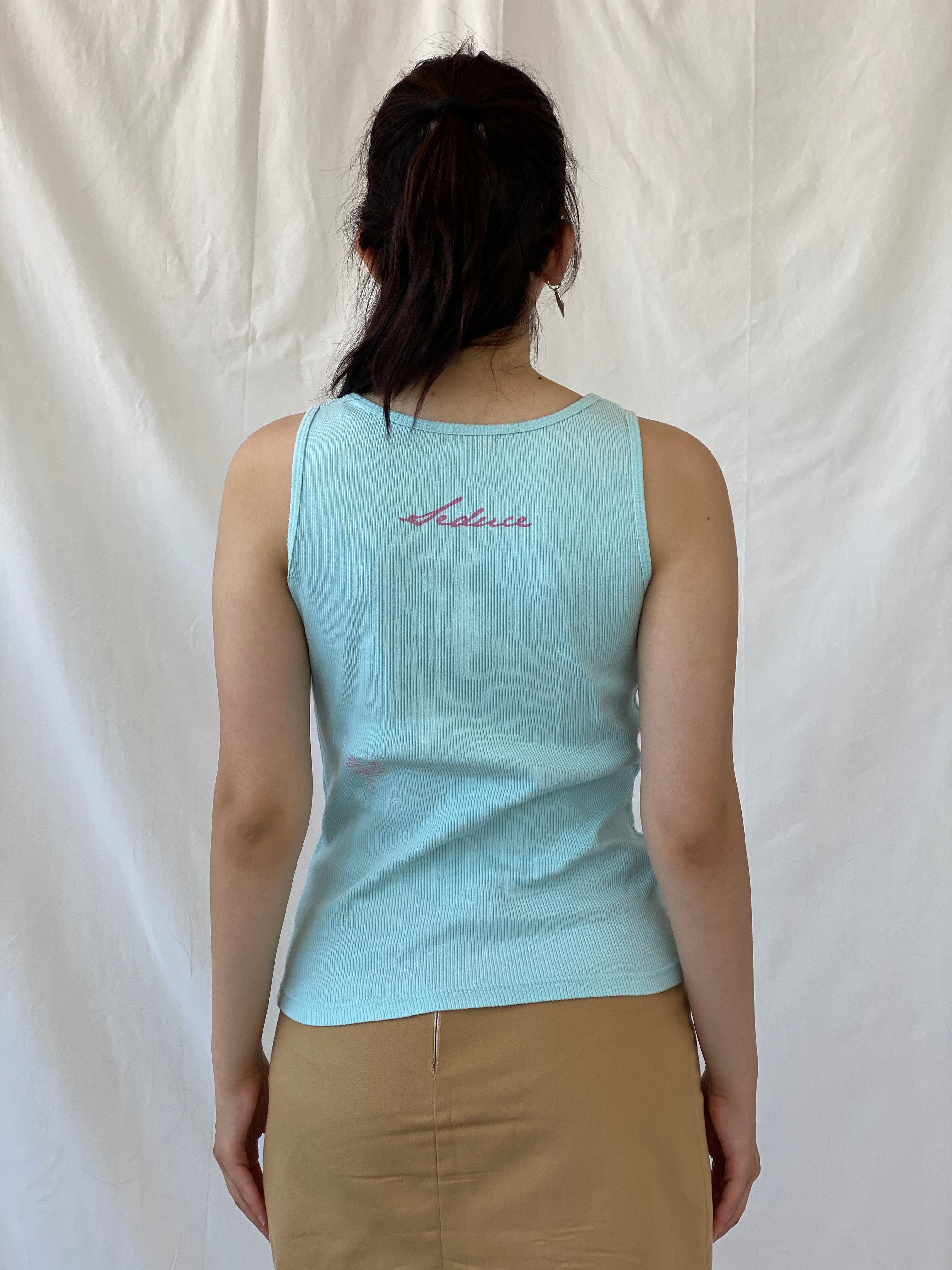 Y2K Seduce Blue Graphic Ribbed Tank Top - S - Balagan Vintage Sleeveless Top 00s, Ayah, NEW IN, summer, women top