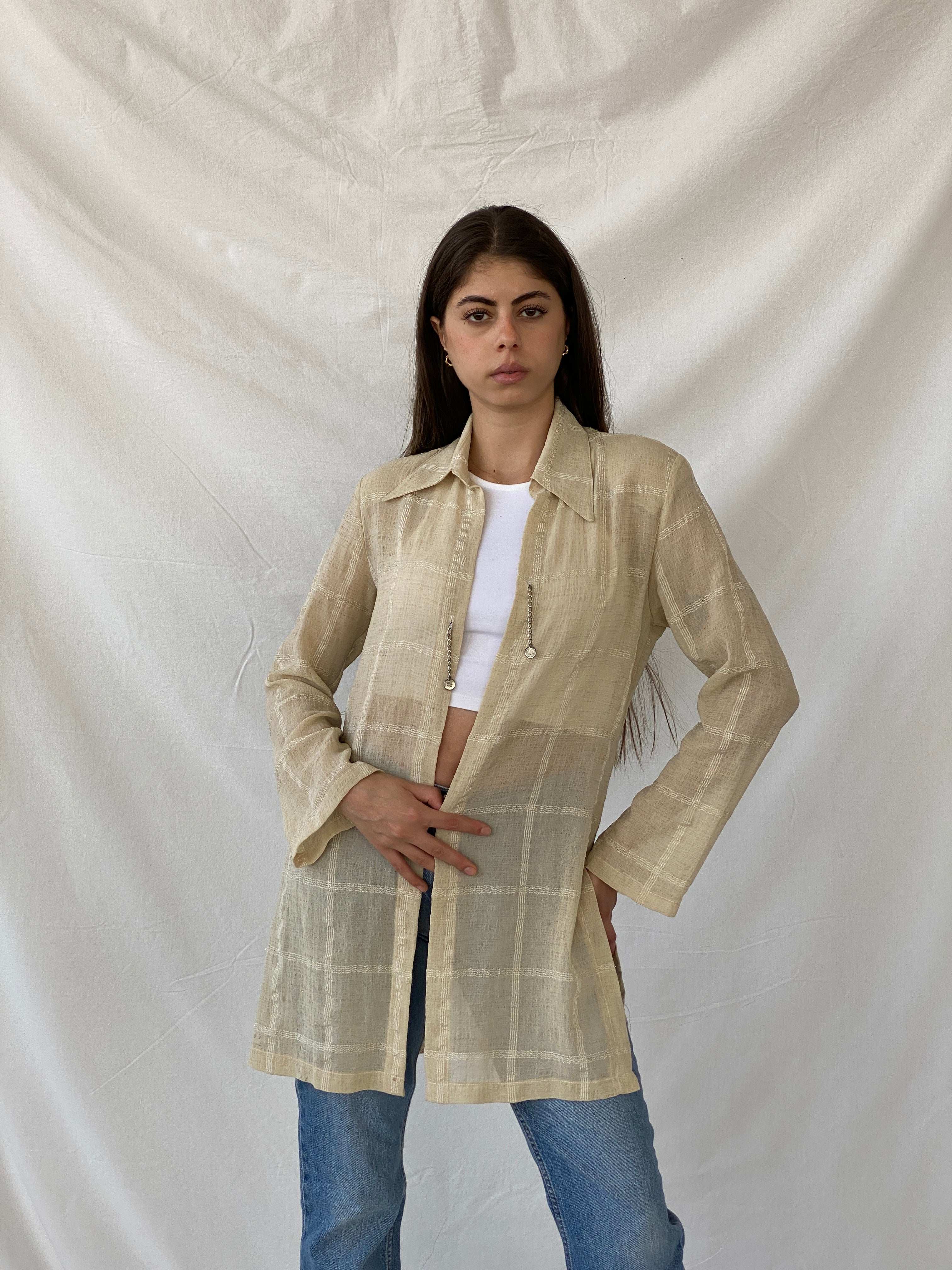 Y2K Selent Sheer Checkered Beige Cardigan - M - Balagan Vintage Cardigan 00s, Mira, winter, women top