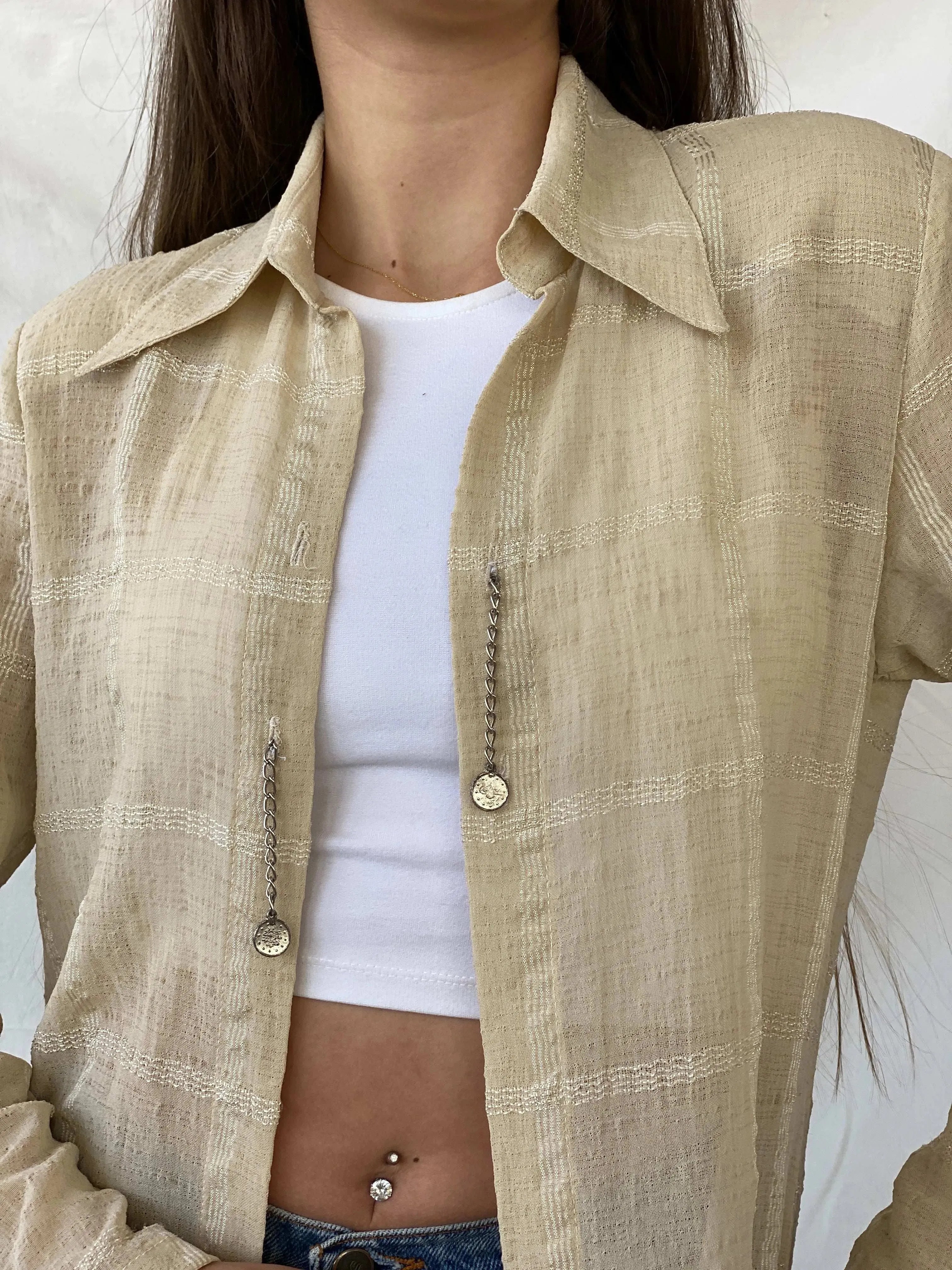 Y2K Selent Sheer Checkered Beige Cardigan - M - Balagan Vintage Cardigan 00s, Deals, Mira, winter, women top