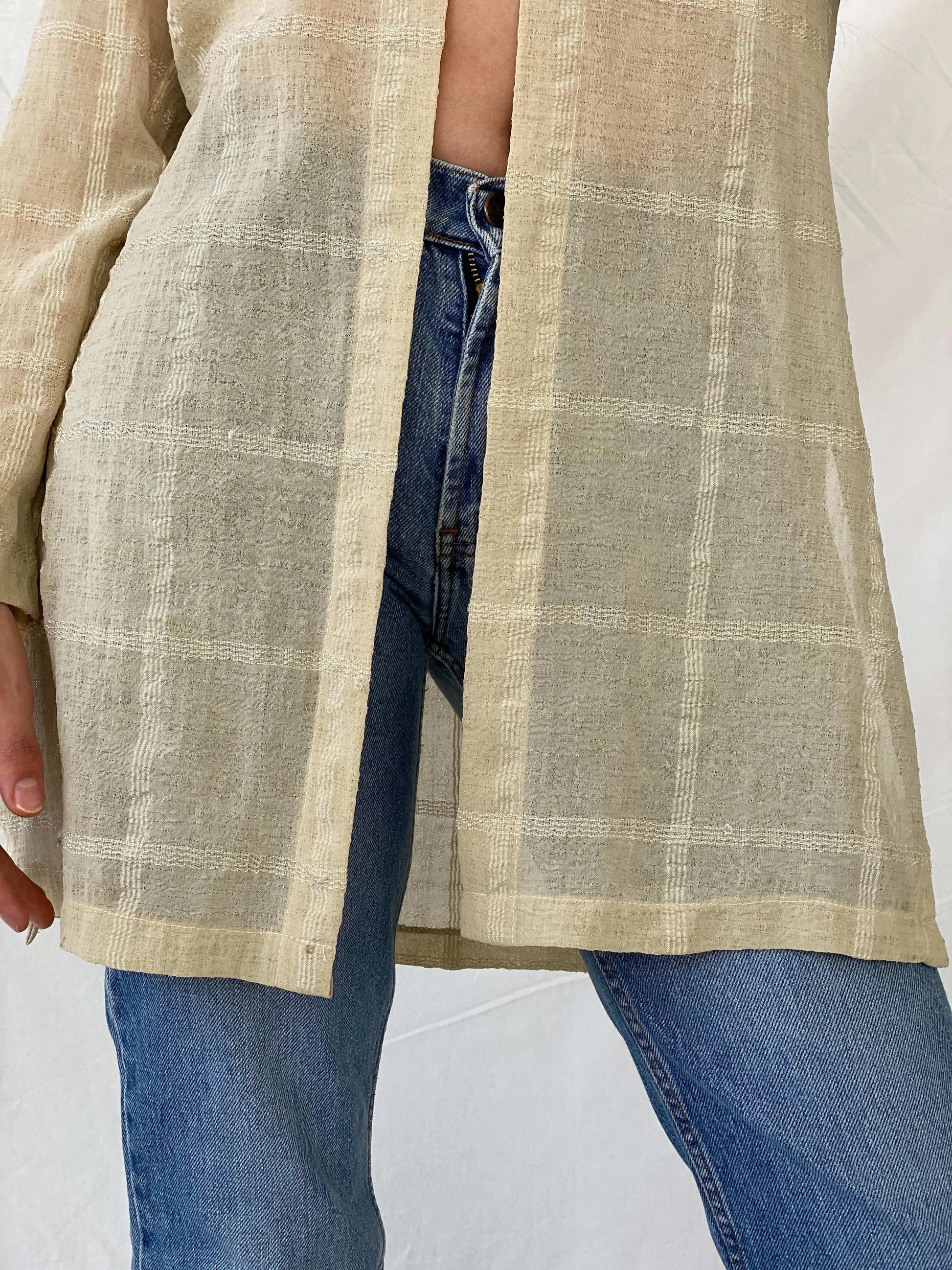 Y2K Selent Sheer Checkered Beige Cardigan - M - Balagan Vintage Cardigan 00s, Deals, Mira, winter, women top