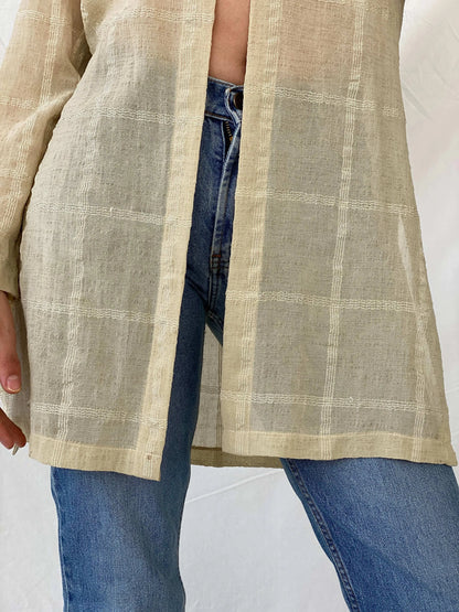 Y2K Selent Sheer Checkered Beige Cardigan - M - Balagan Vintage Cardigan 00s, Deals, Mira, winter, women top