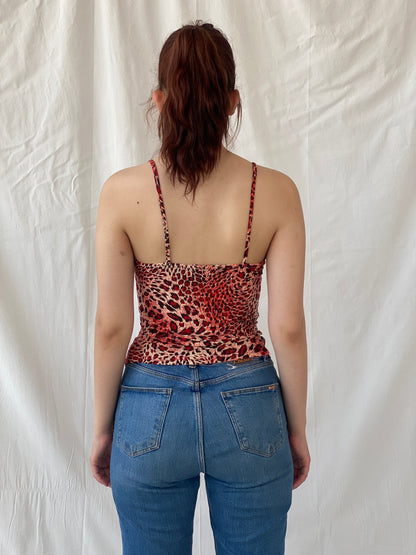 Y2K Seven Stars Jeans Red Leopard Print Cut Out Cami Top - S - Balagan Vintage Sleeveless Top 00s, Ayah, leopard print, shimmer, summer, women top