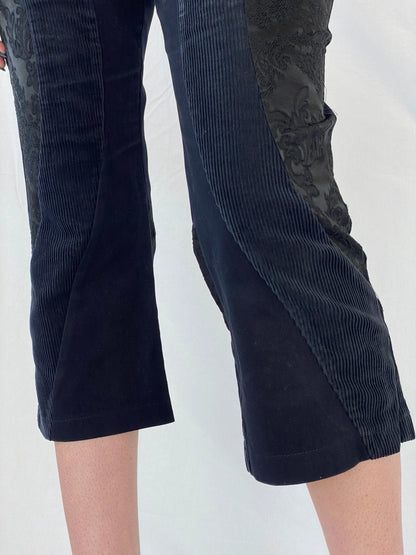 Y2K Sfarzo Milano Black Corduroy Patched Capri Pants - 44EUR - Balagan Vintage Pants Ayah, Capris, corduroy, pants, women pants