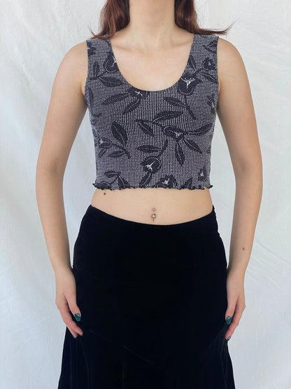 Y2K Shimmery Women’s Black Crop Tank Top - L - Balagan Vintage Sleeveless Top 00s, Ayah, shimmer, women top