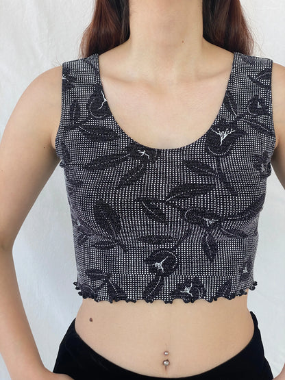 Y2K Shimmery Women’s Black Crop Tank Top - L - Balagan Vintage Sleeveless Top 00s, Ayah, shimmer, women top
