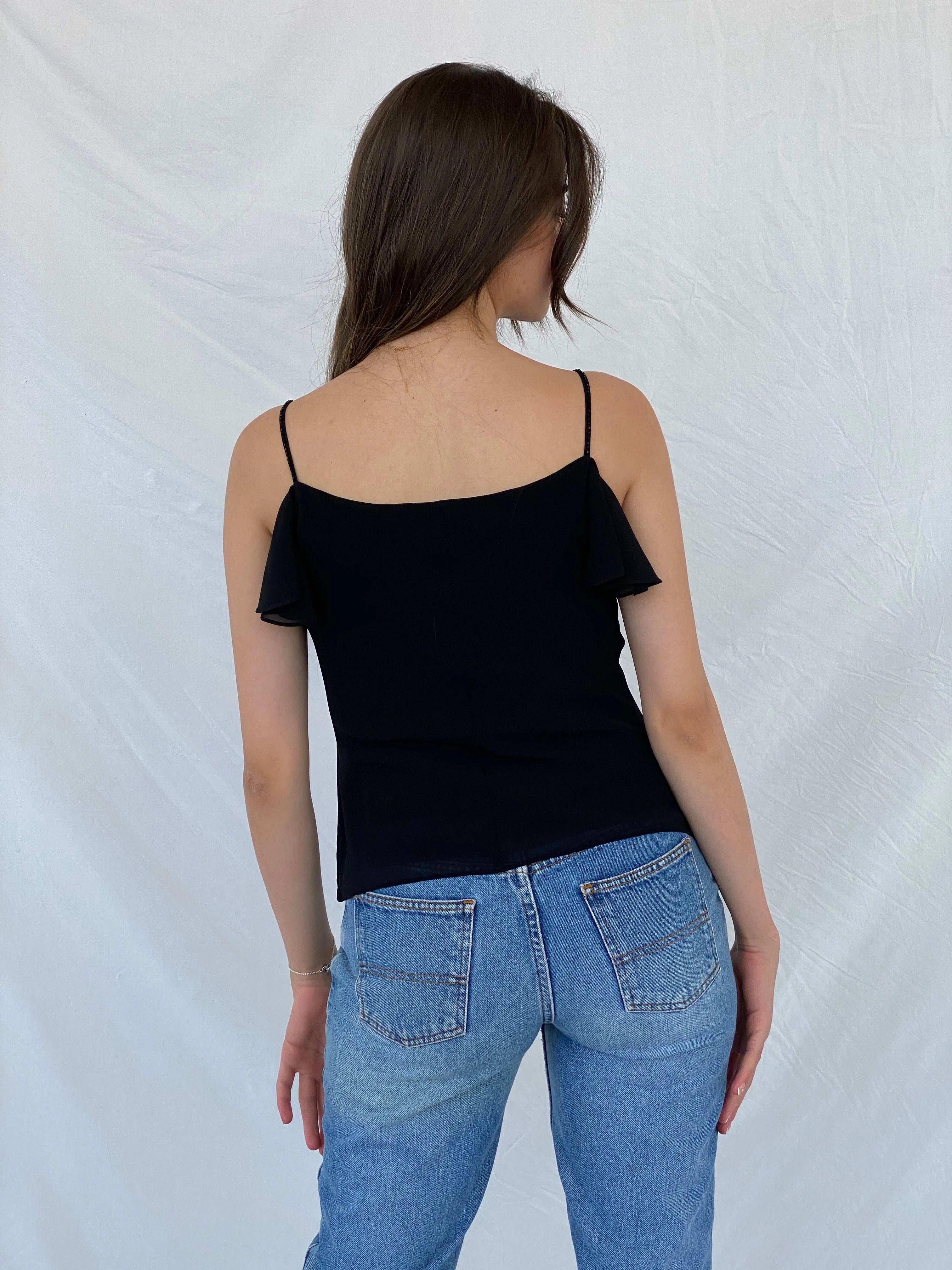 Y2K Spirit Black Beaded Cami Top - M - Balagan Vintage Cami 00s, 90s, beaded, Cami, Mira, sheer, shimmer