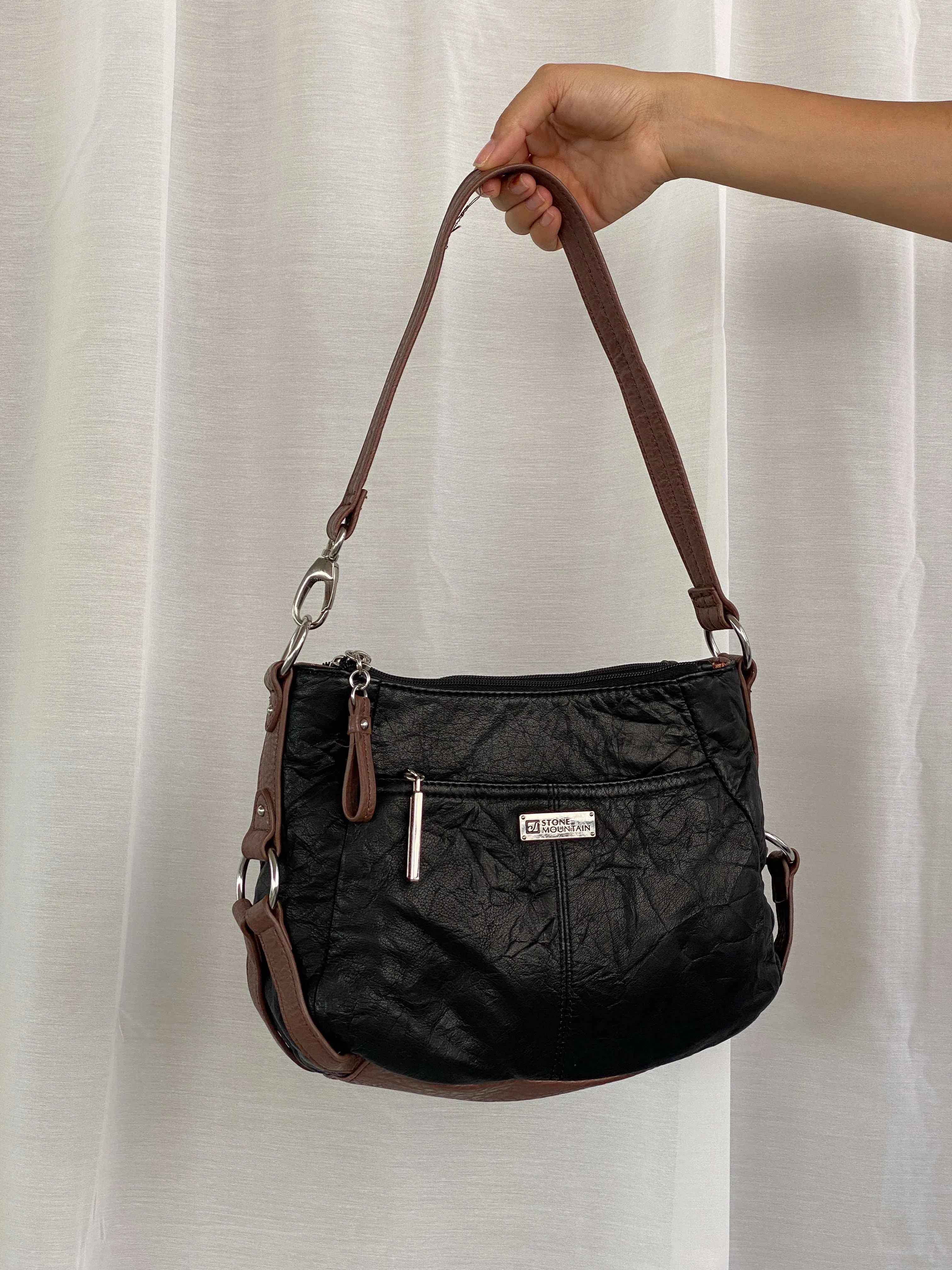 Y2K Stone Mountain Black & Brown Shoulder Bag - Balagan Vintage Shoulder Bag 90s, bag, shoulder bag