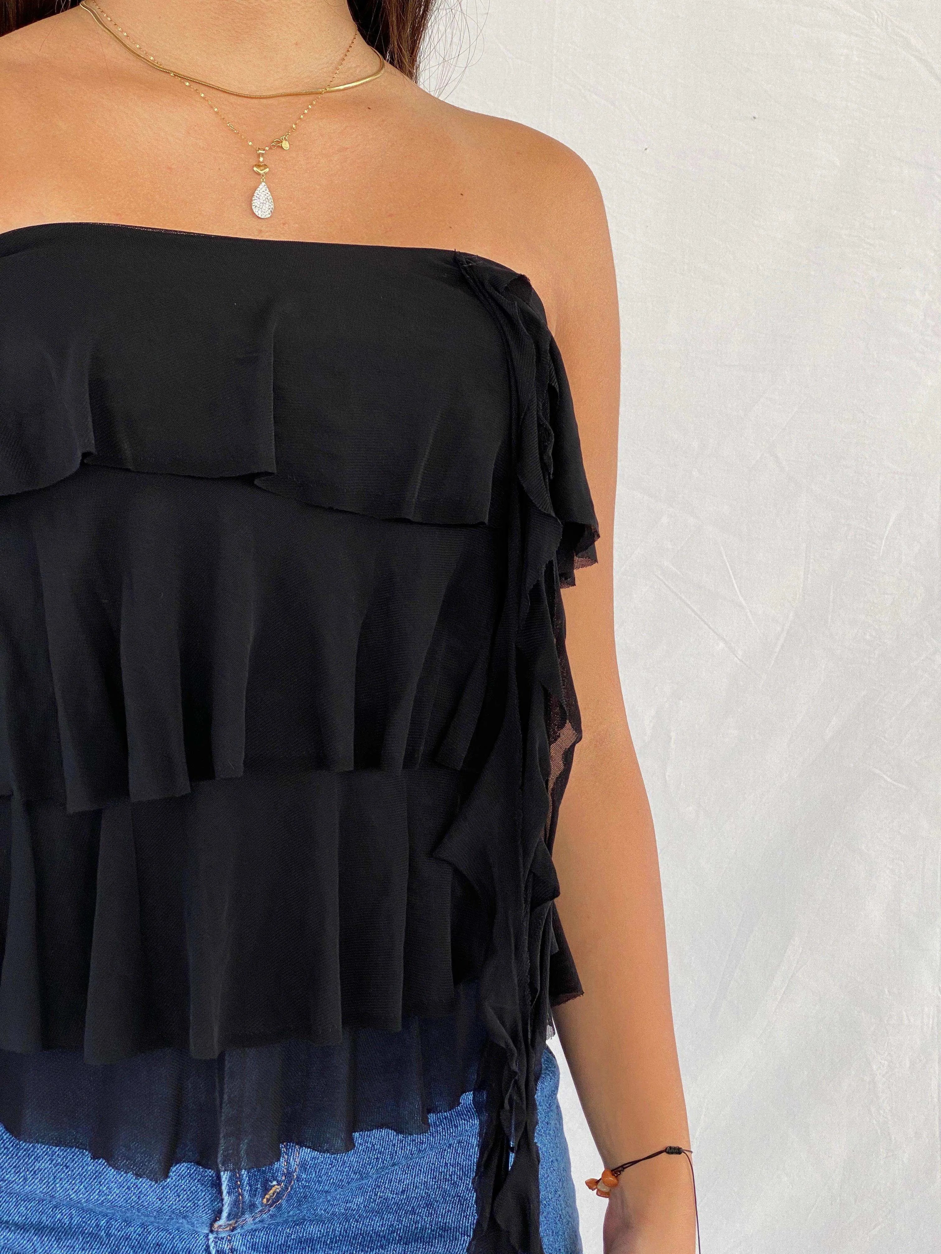 Y2K Supré Ruffled Tube Black Top - Balagan Vintage Sleeveless Top 00s, 90s, Deals, Rama