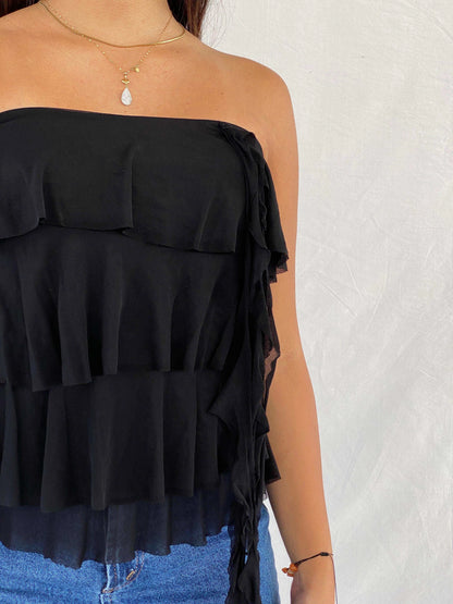 Y2K Supré Ruffled Tube Black Top - Balagan Vintage Sleeveless Top 00s, 90s, Deals, Rama