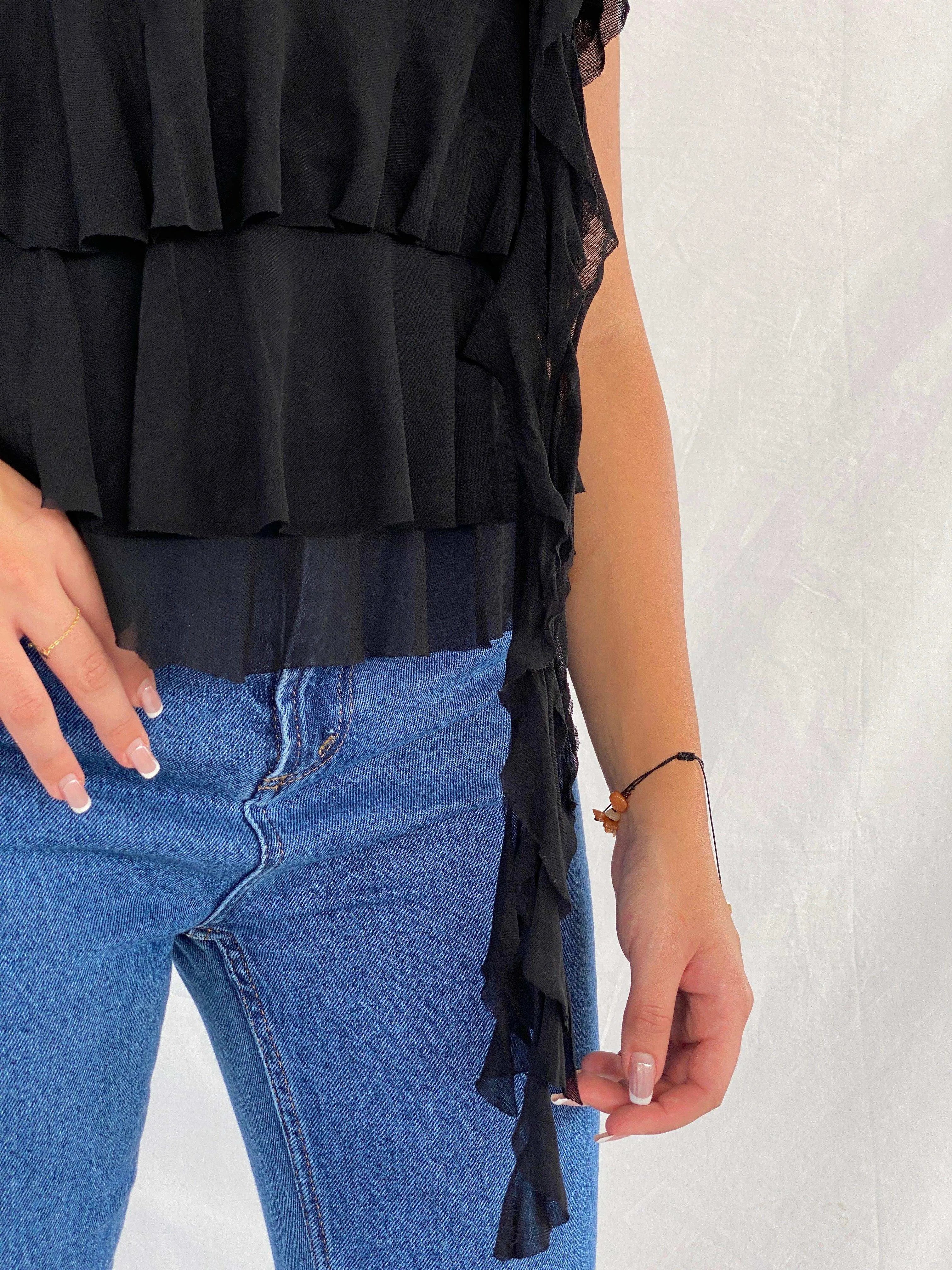 Y2K Supré Ruffled Tube Black Top - Balagan Vintage Sleeveless Top 00s, 90s, Deals, Rama
