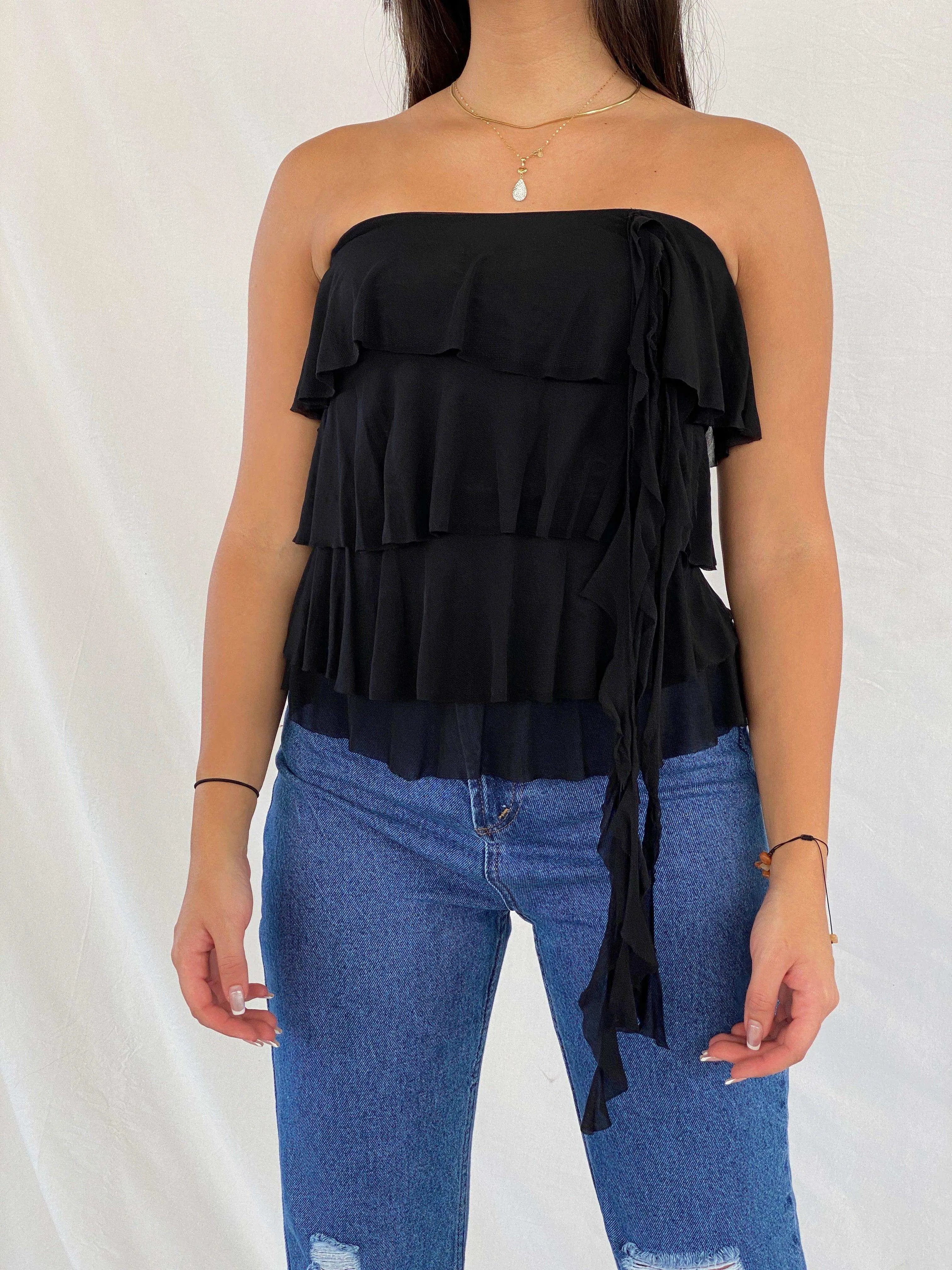 Y2K Supré Ruffled Tube Black Top - Balagan Vintage Sleeveless Top 00s, 90s, Deals, Rama