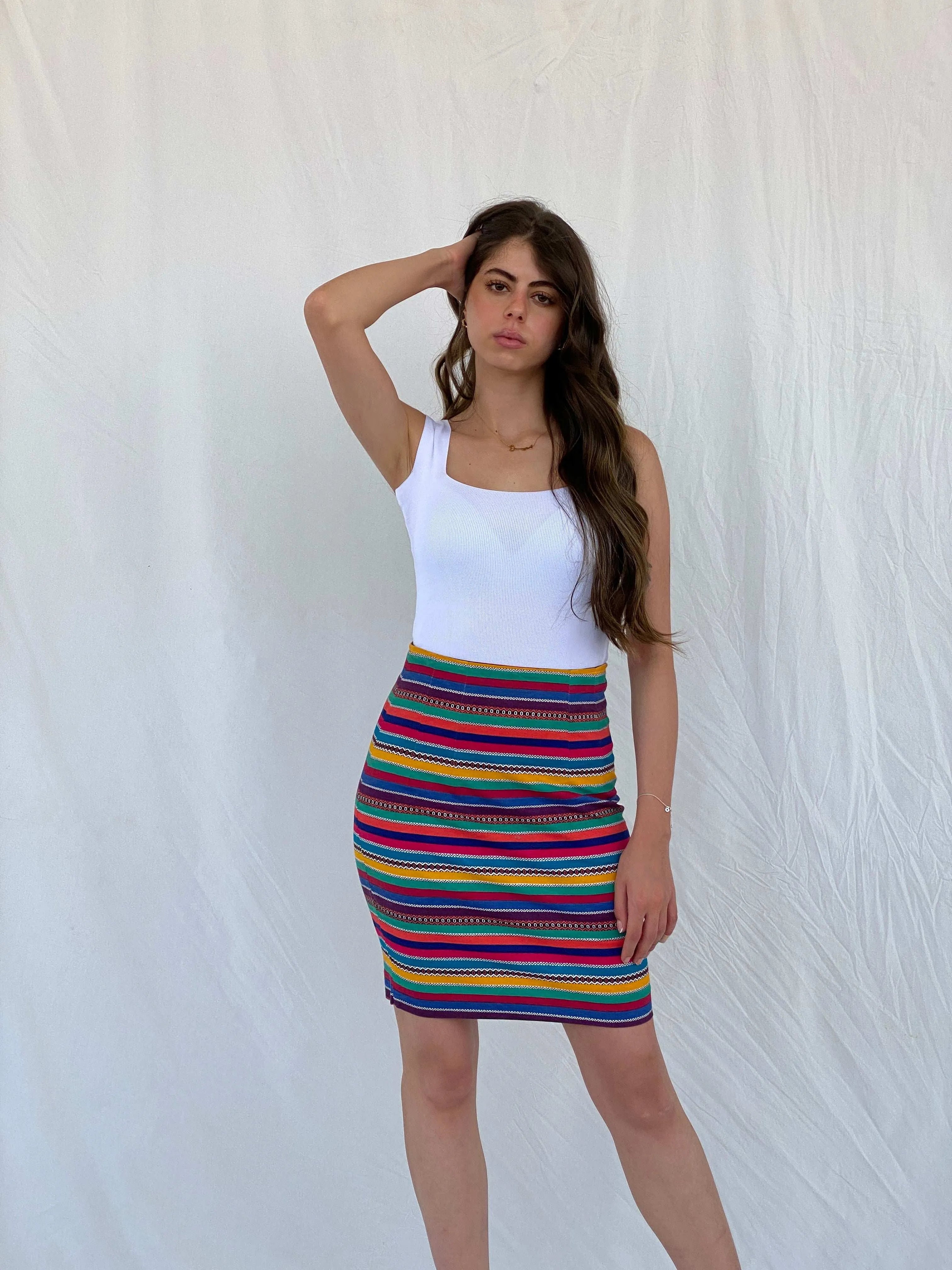Y2k The Limited Colorful Striped Mini Pencil Skirt - S - Balagan Vintage Mini Skirt 00s, 90s, mini skirt, Mira, striped