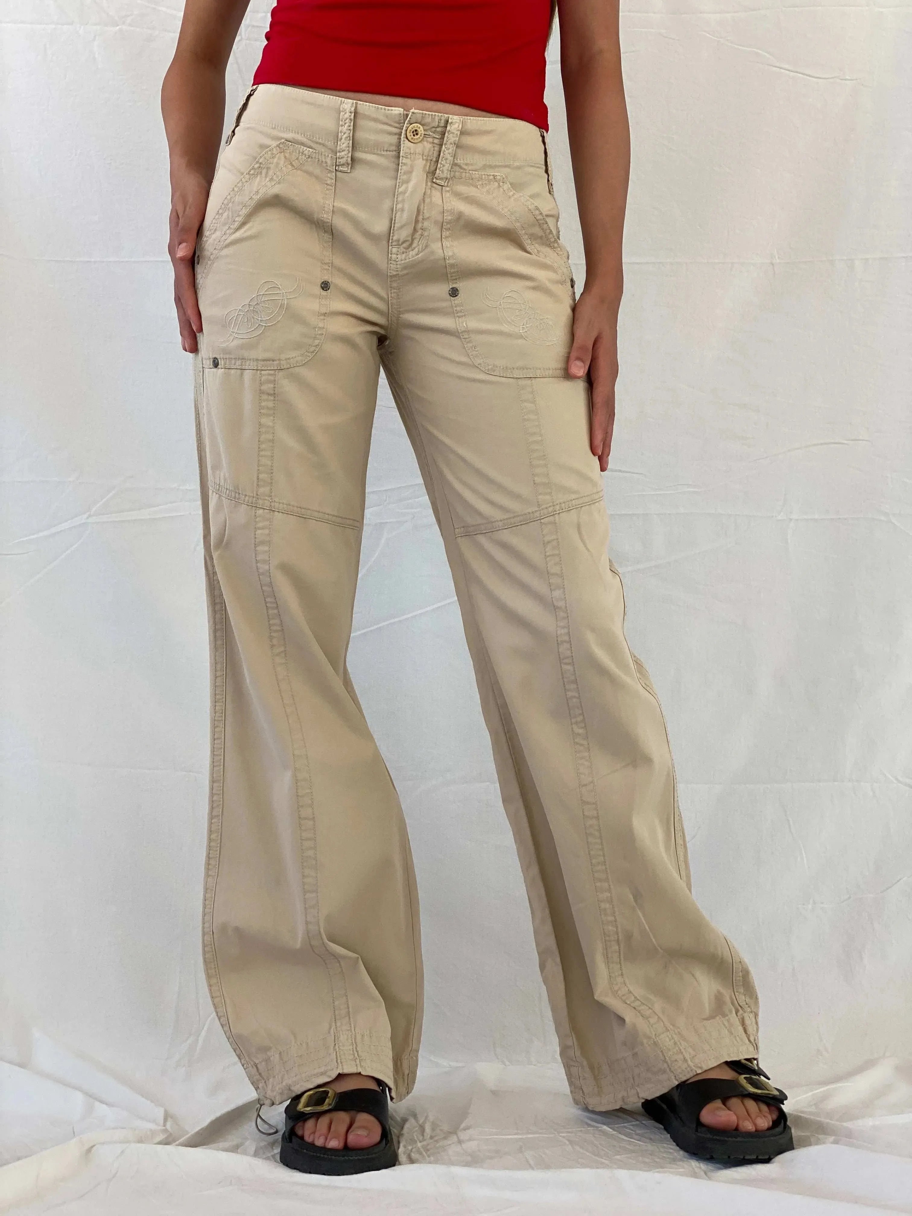 Y2K Trailer Jeans Beige Baggy Street Style Cargo Pants - Balagan Vintage Pants 00s, 90s, cargo, Mira, pants, women pants