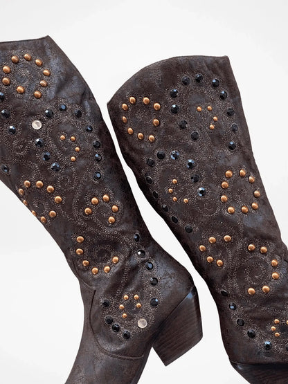 Y2K Two Tips Brown Studded Cowboy Western Boots - 38.5 - Balagan Vintage Boots 00s, 90s, Boots, shoes