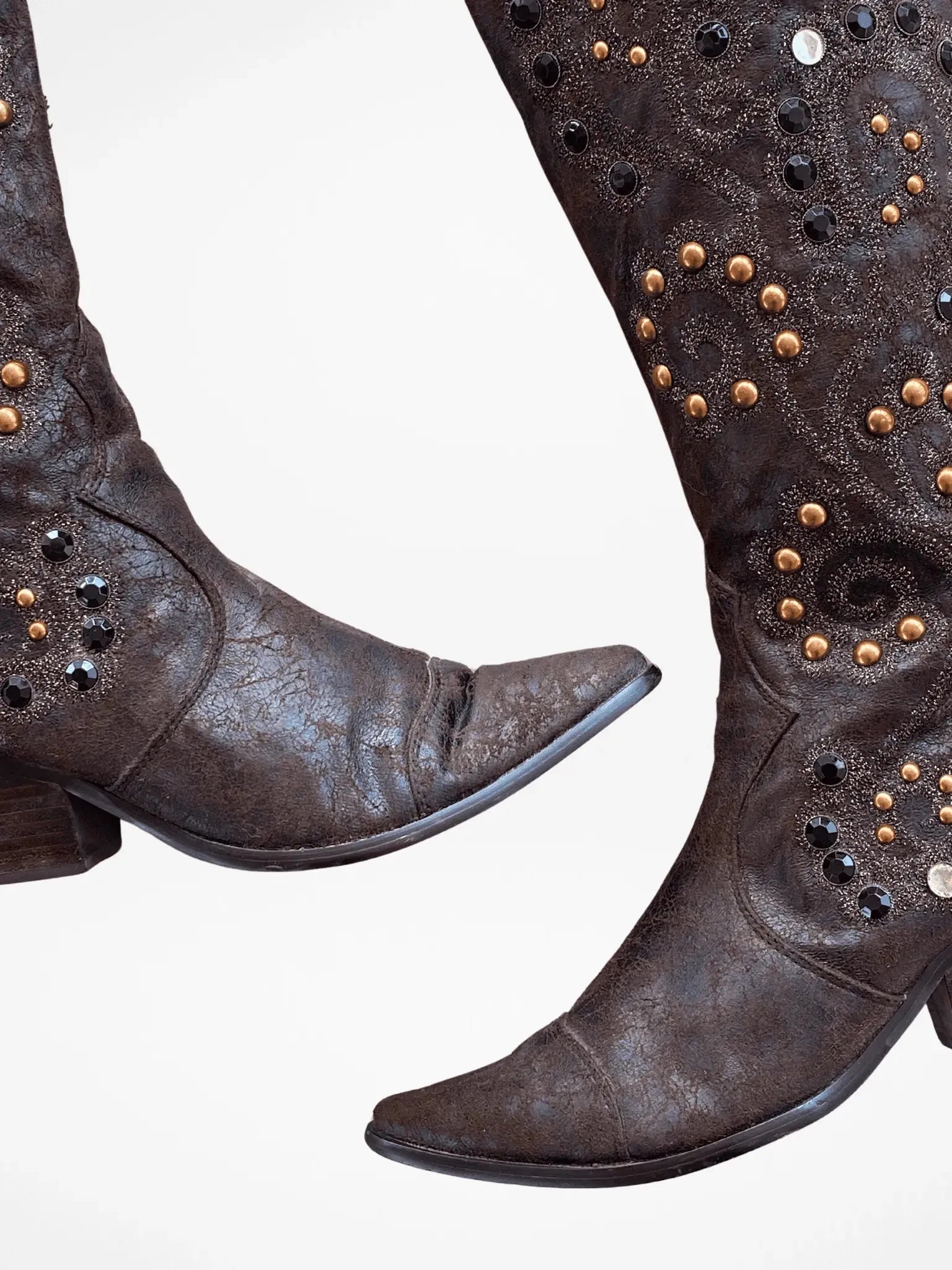 Y2K Two Tips Brown Studded Cowboy Western Boots - 38.5 - Balagan Vintage Boots 00s, 90s, Boots, shoes