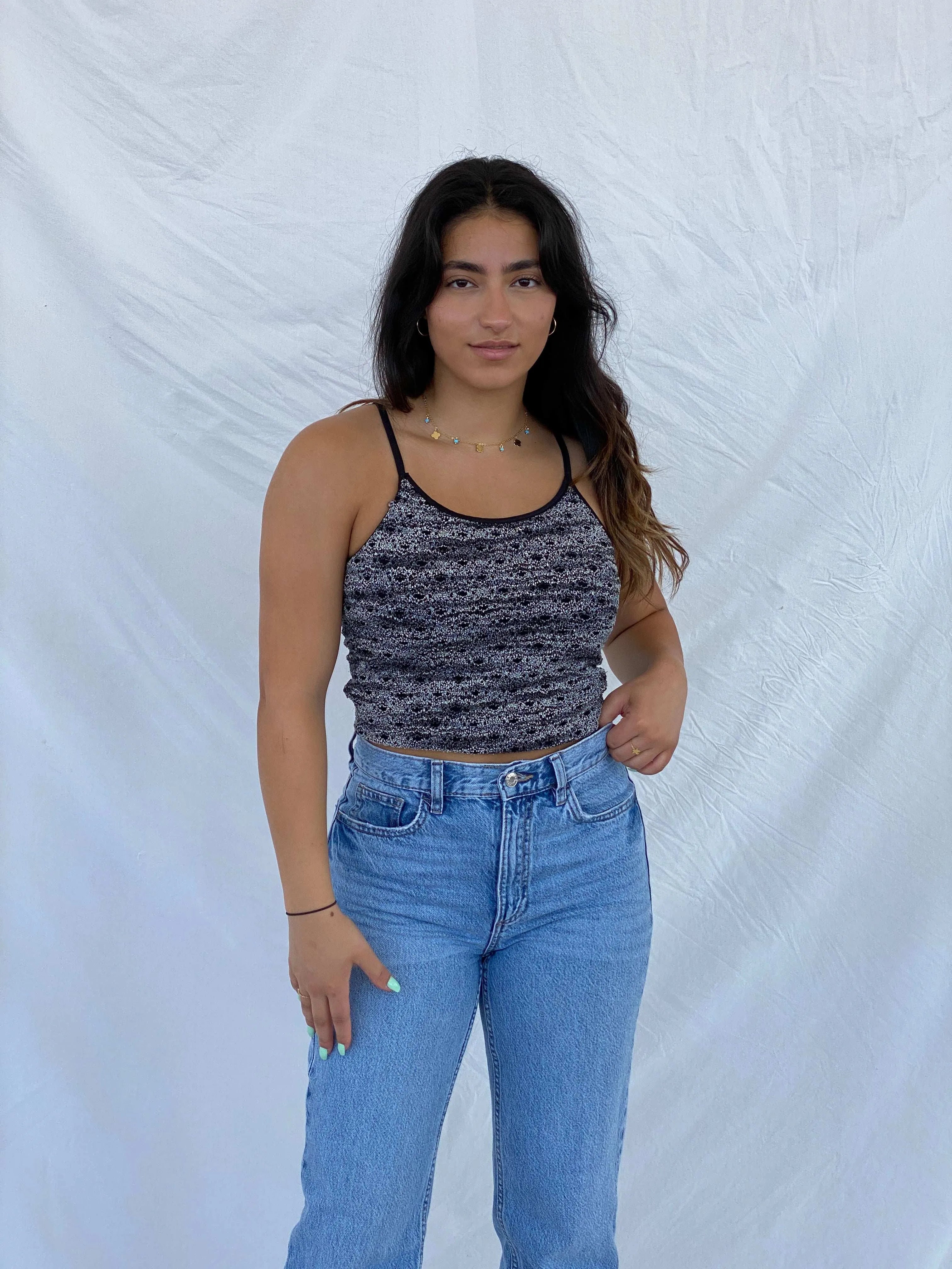 Y2K Vixin USA Gray and Black Cami Top - S - Balagan Vintage Sleeveless Top 00s, Cami, Lana, summer