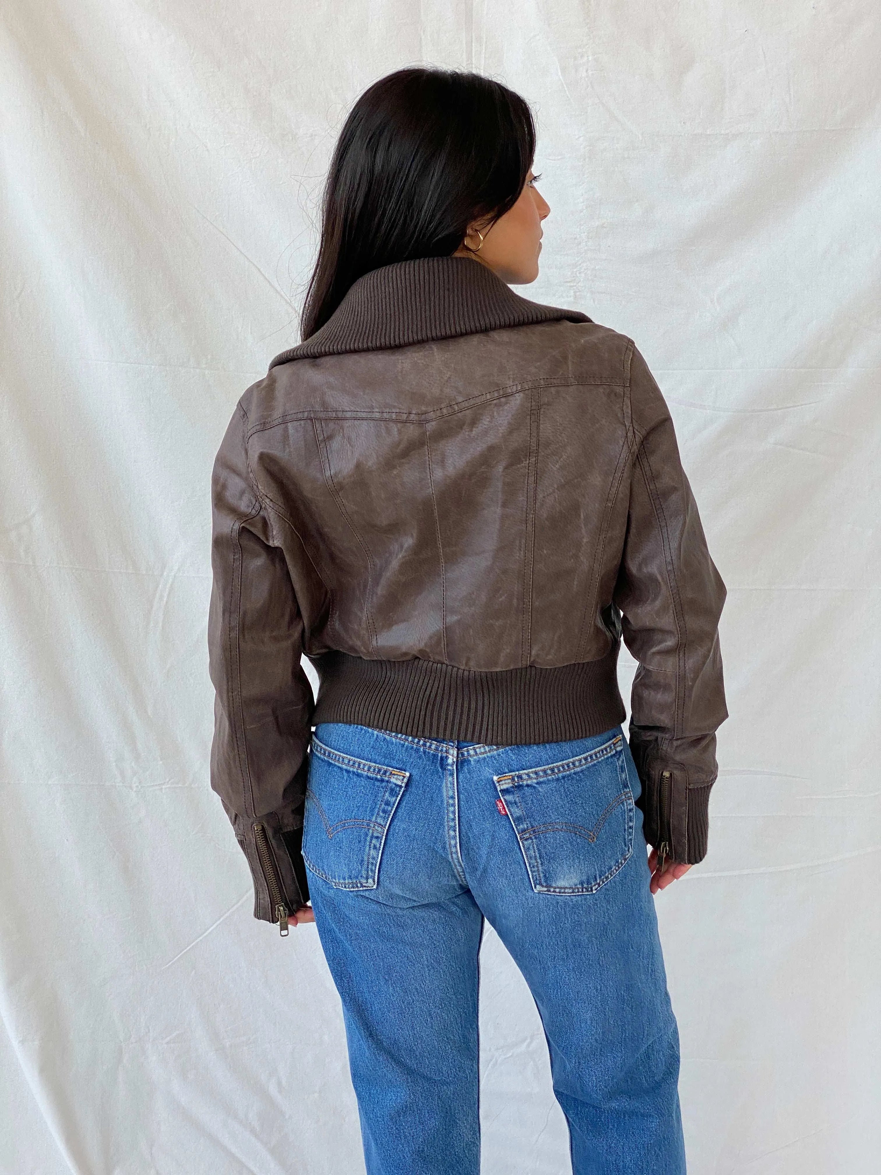 Y2K Wear Me Work Me Love Me Brown Leather Biker Jacket - XL - Balagan Vintage Leather Jacket 90s, genuine leather, Lana, leather blazer