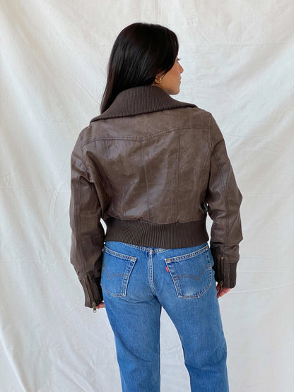 Y2K Wear Me Work Me Love Me Brown Leather Biker Jacket - XL - Balagan Vintage Leather Jacket 90s, genuine leather, Lana, leather blazer