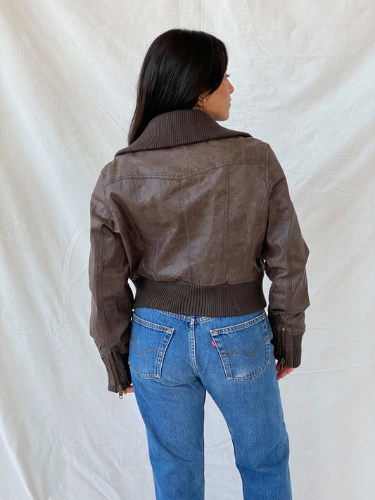 Y2K Wear Me Work Me Love Me Brown Leather Biker Jacket - XL - Balagan Vintage Leather Jacket 90s, genuine leather, Lana, leather blazer