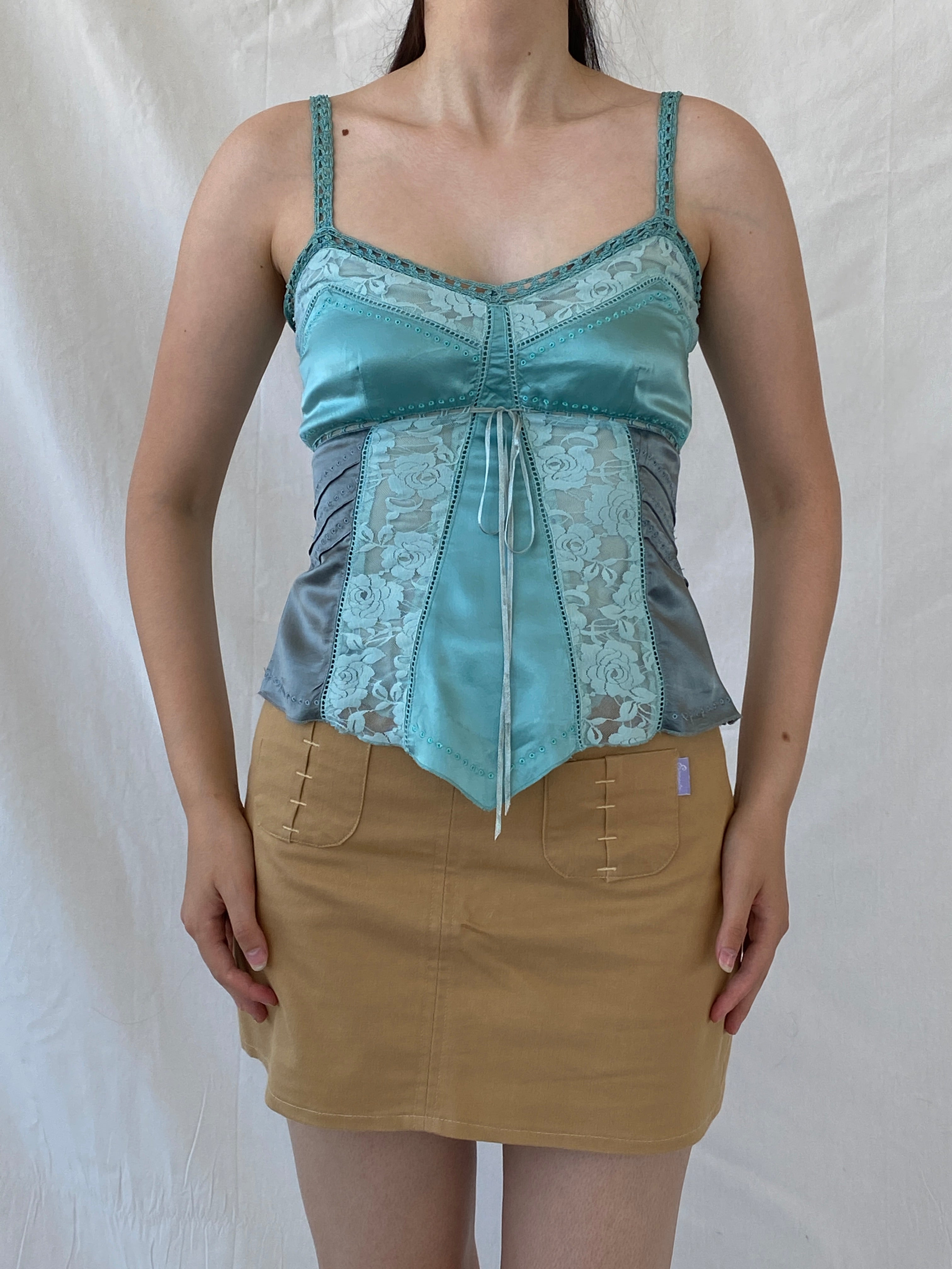 Y2K Whistles London Silk Lace Camisole Top Blue Cami - S - Balagan Vintage Sleeveless Top 00s, Ayah, Cami, consignment, NEW IN, Rand, summer, women top