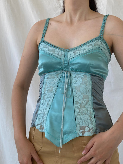 Y2K Whistles London Silk Lace Camisole Top Blue Cami - S - Balagan Vintage Sleeveless Top 00s, Ayah, Cami, consignment, NEW IN, Rand, summer, women top