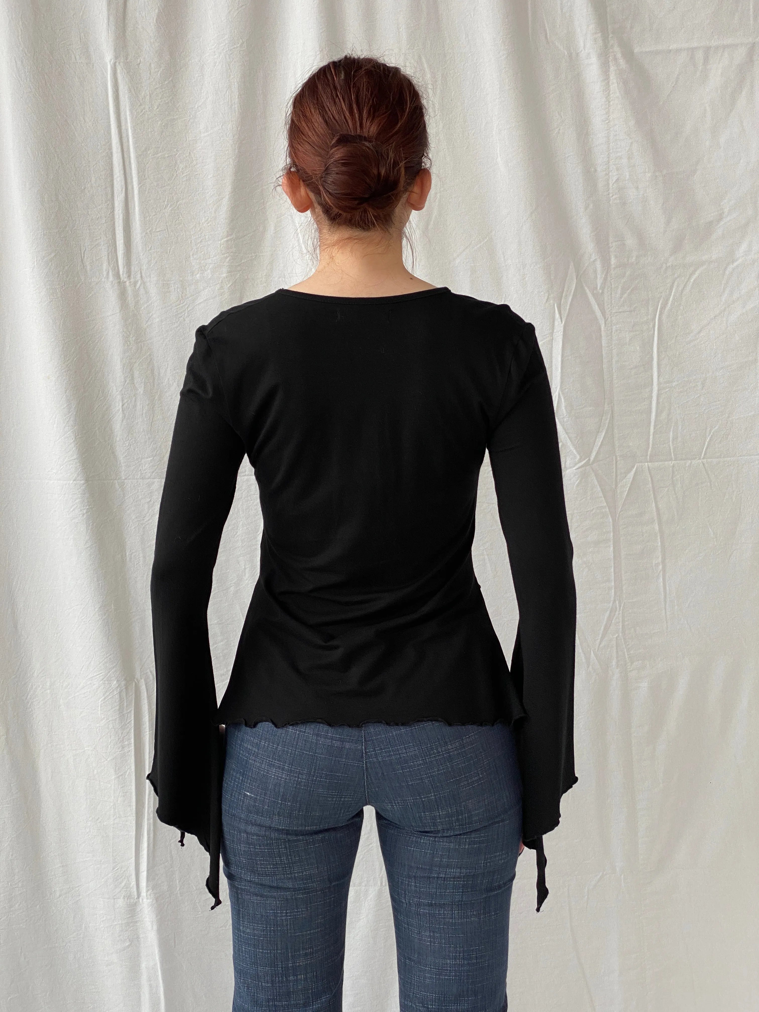 Y2K Wonder Woman for Cool Cat Black Flare Long Sleeve Top - M - Balagan Vintage Full Sleeve Top 00s, 90s, Ayah, consignment, Danadabbas, sheer, winter, women top