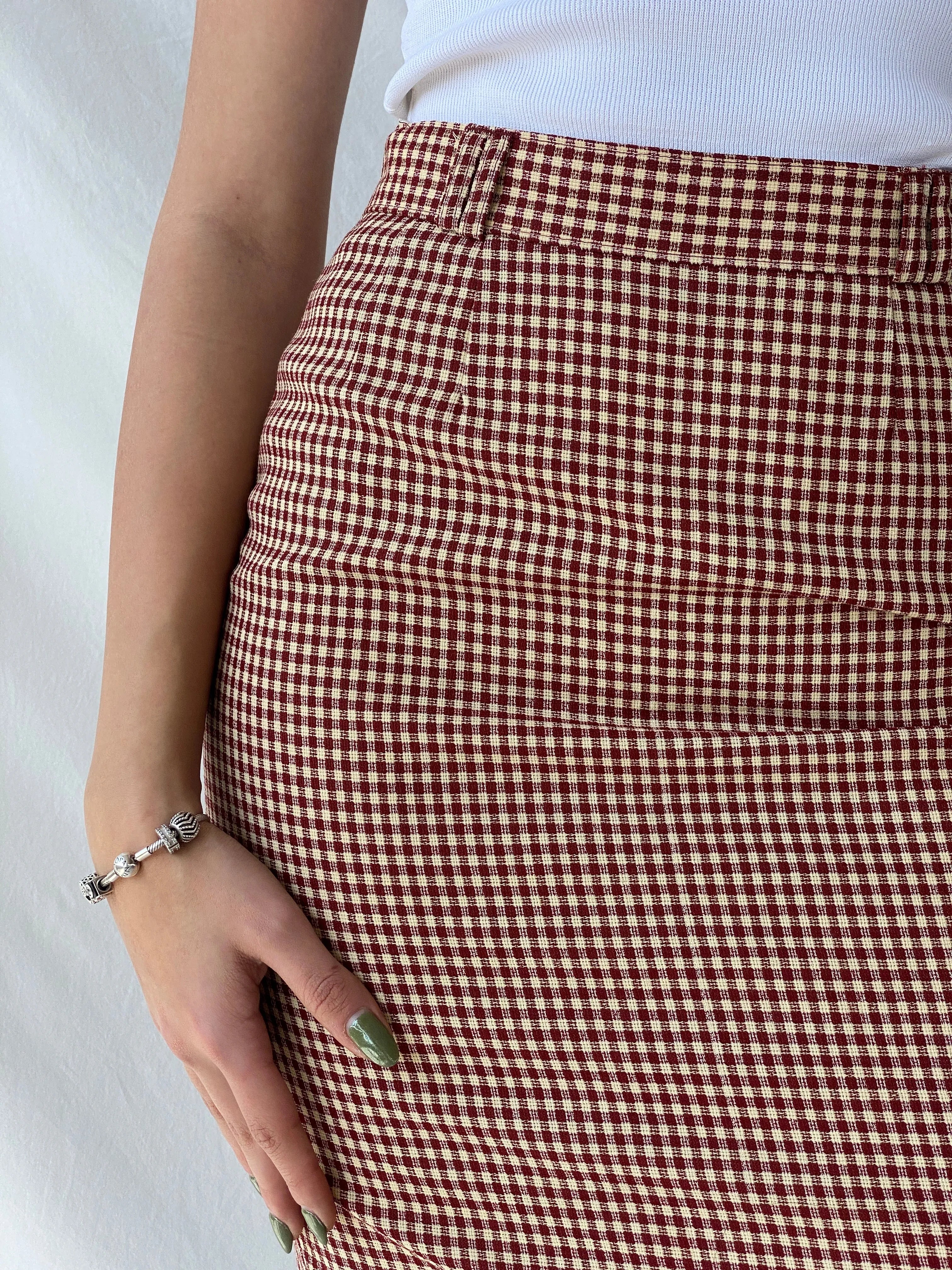 Y2K Wool Plaid Women’s Pencil Red & Beige Midi Skirt - M - Balagan Vintage Midi Skirt 00s, midi skirt, Office core, Syntia, winter