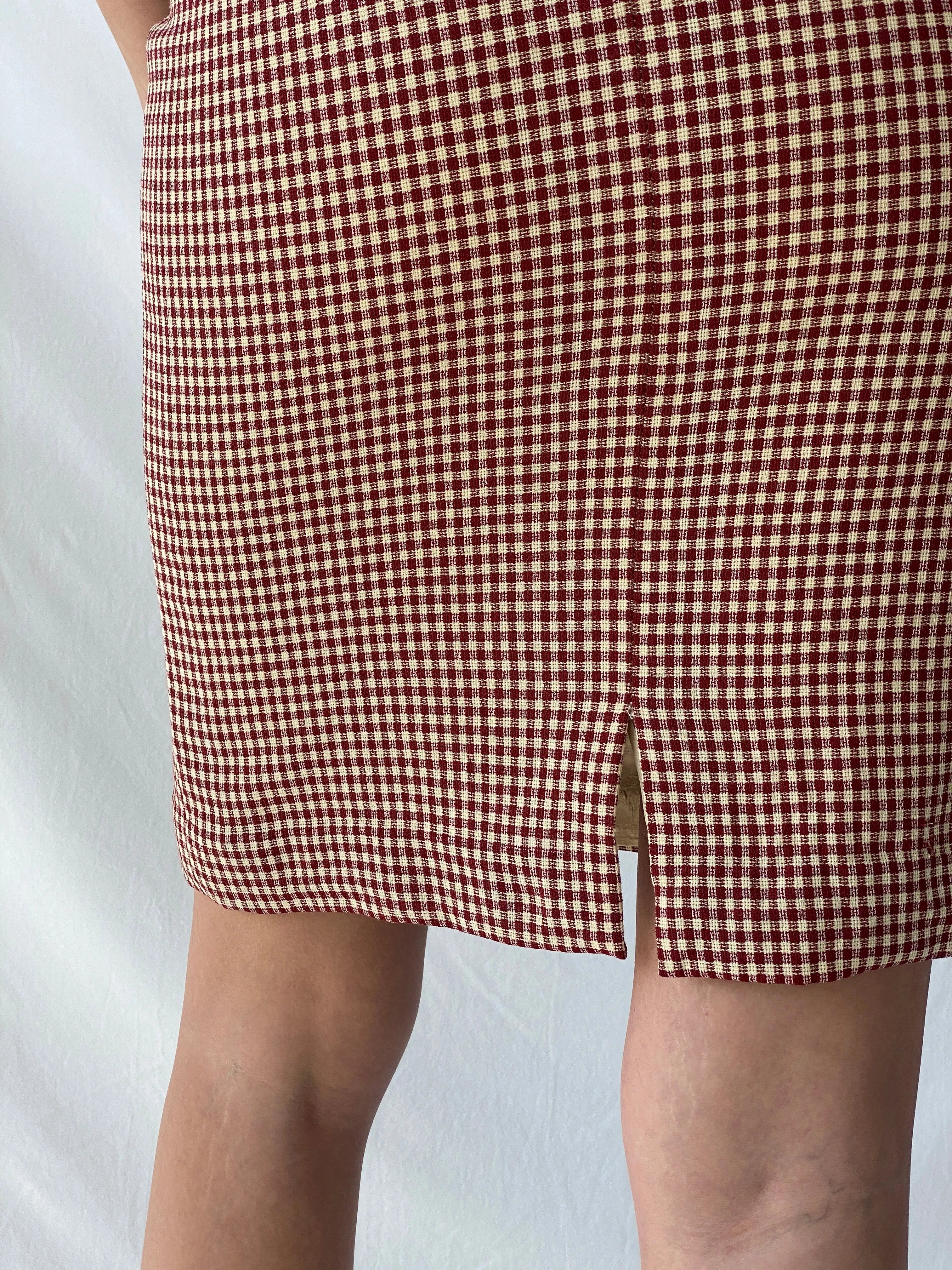 Y2K Wool Plaid Women’s Pencil Red & Beige Midi Skirt - M - Balagan Vintage Midi Skirt 00s, midi skirt, Office core, Syntia, winter