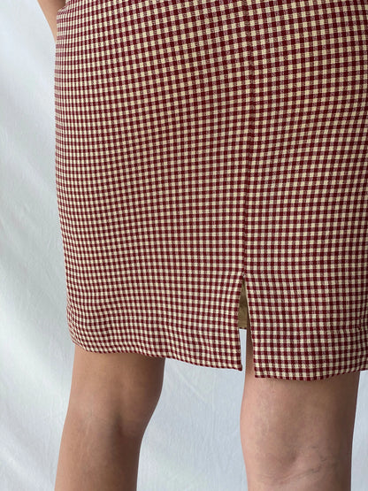 Y2K Wool Plaid Women’s Pencil Red & Beige Midi Skirt - M - Balagan Vintage Midi Skirt 00s, midi skirt, Office core, Syntia, winter