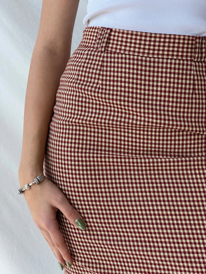 Y2K Wool Plaid Women’s Pencil Red & Beige Midi Skirt - M - Balagan Vintage Midi Skirt 00s, midi skirt, Office core, Syntia, winter