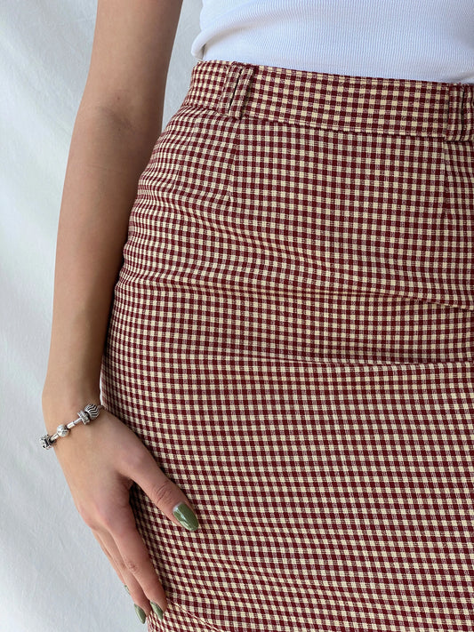 Y2K Wool Plaid Women’s Pencil Red & Beige Midi Skirt - M - Balagan Vintage Midi Skirt 00s, midi skirt, Office core, Syntia, winter