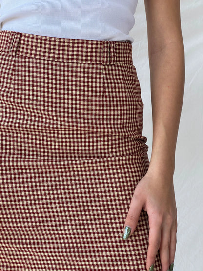 Y2K Wool Plaid Women’s Pencil Red & Beige Midi Skirt - M - Balagan Vintage Midi Skirt 00s, midi skirt, Office core, Syntia, winter